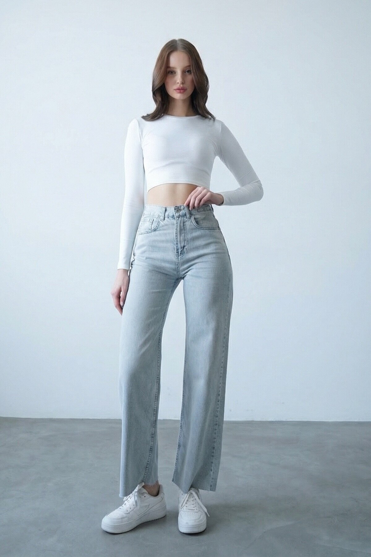 Açık Mavi 5 Cepli Paçası Püsküllü Bol Paça Jean