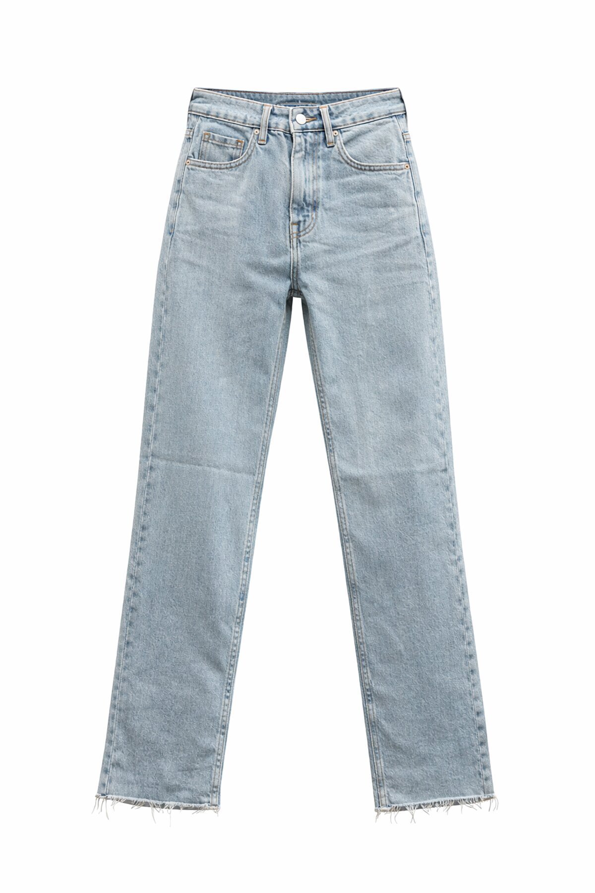 Açık Mavi Püsküllü Düz Paça Jean