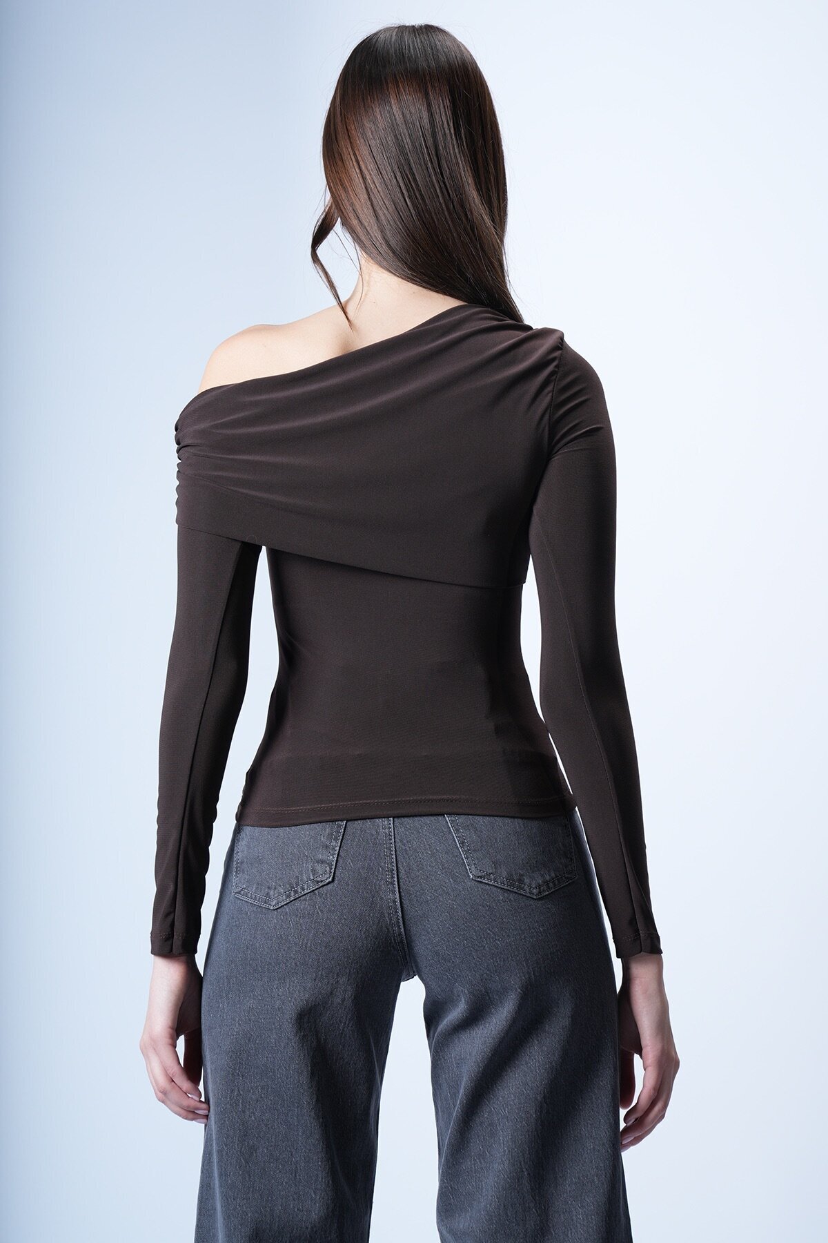 Acı Kahve Asimetrik Likralı Bluz