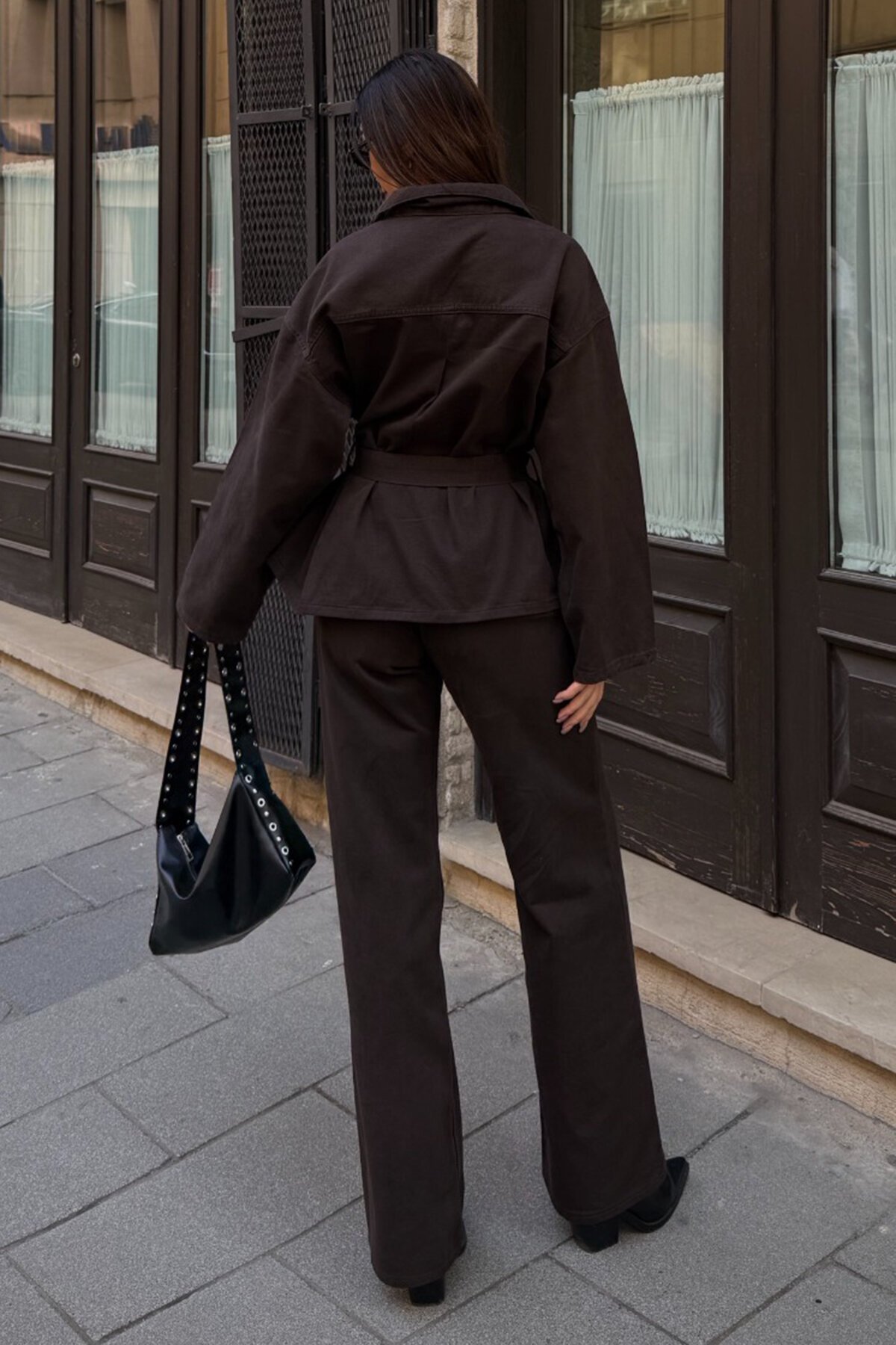 Bağlamalı Gömlke ve 5 Cepli Palazzo Pantolon Denim Takım