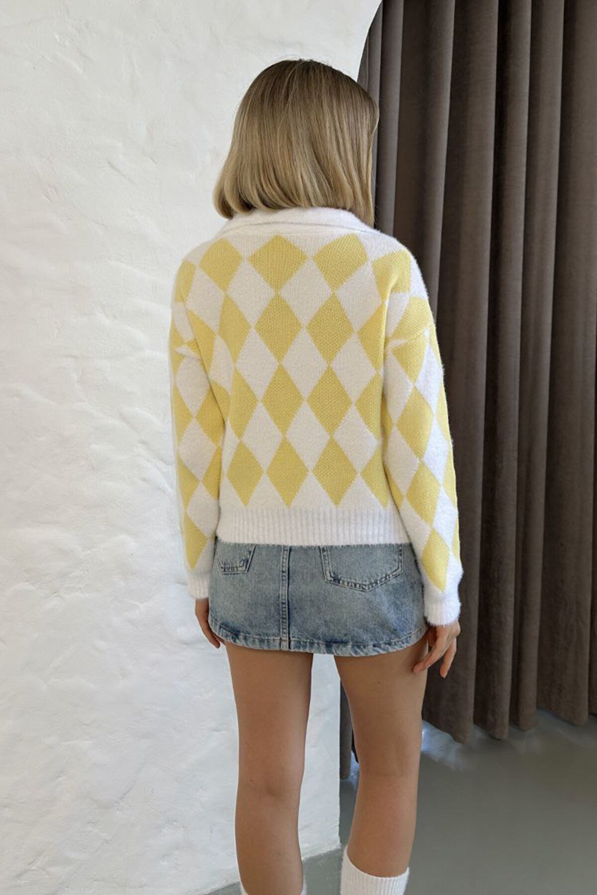 Baklava Desenli Polo Yaka Triko Kazak