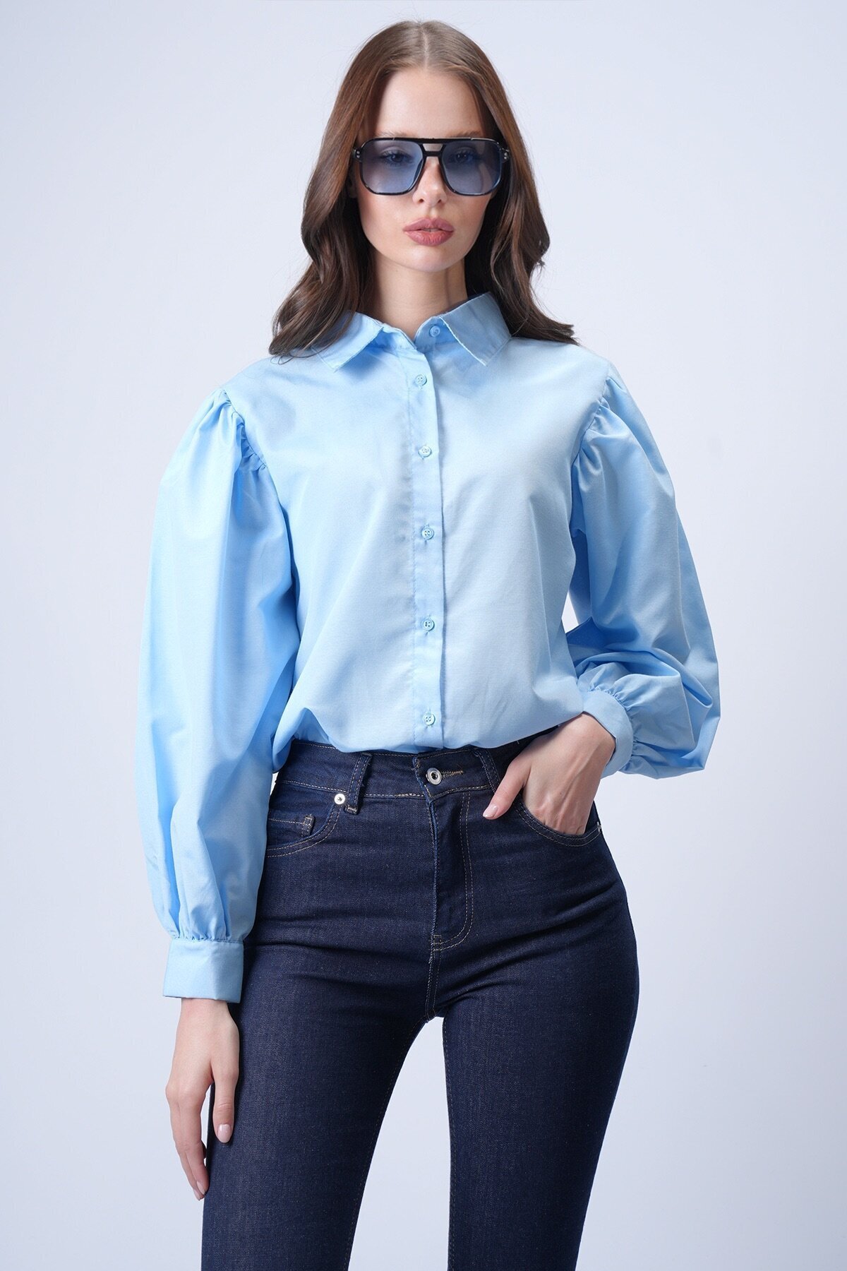 Bebe Mavi Balon Kol Gömlek