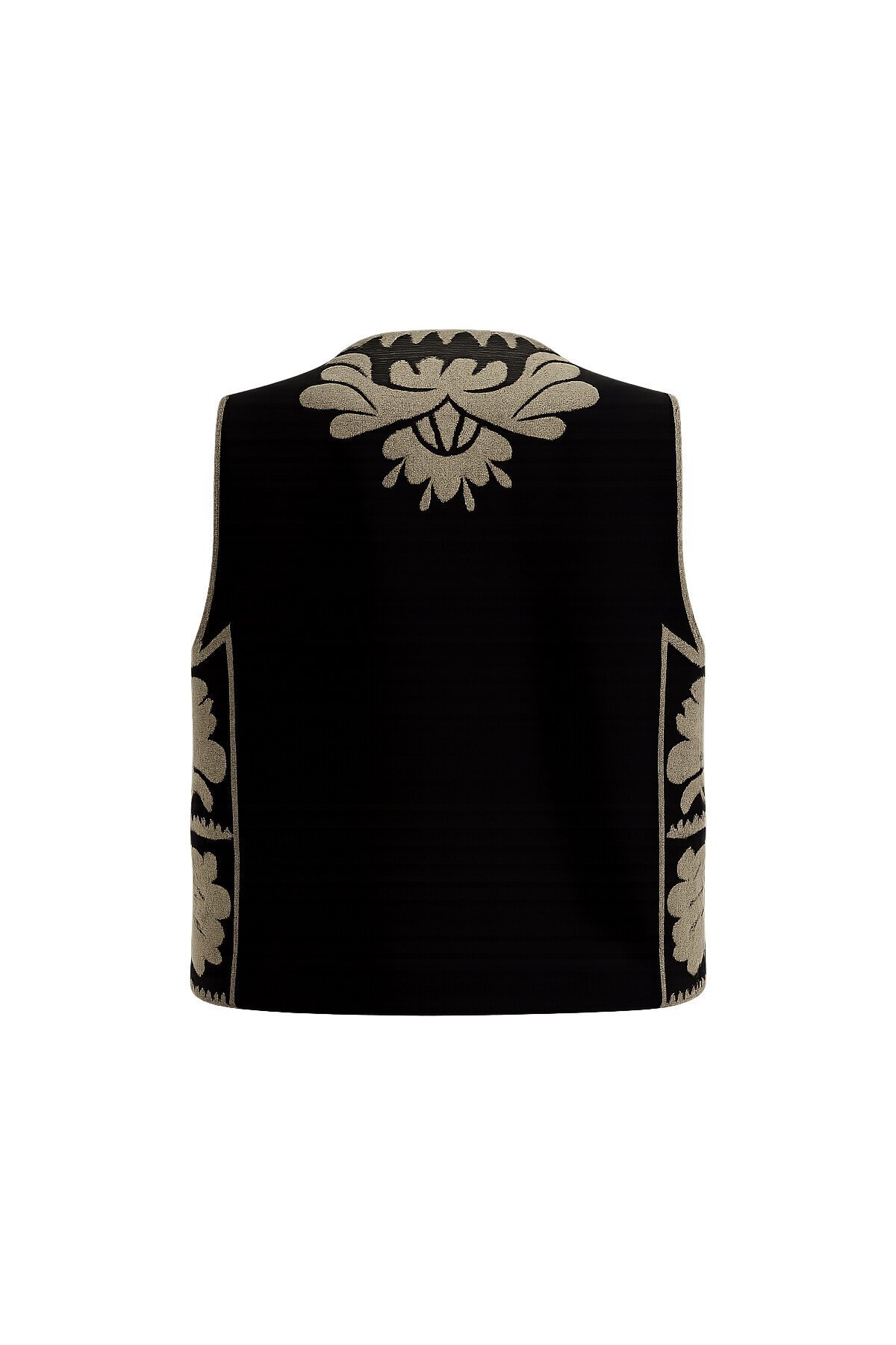 Bej Nakış İşlemeli Özel Tasarım Keten Yelek