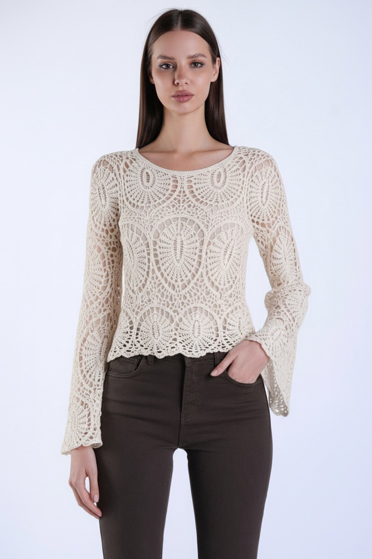 Bej Örgü Premium Kazak