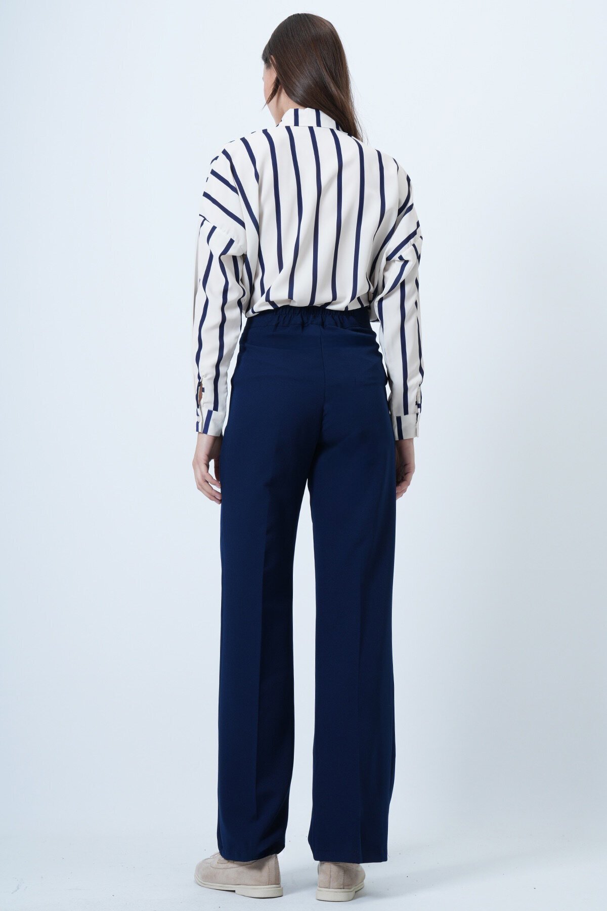 Beli Lastikli Düğme Kapamalı Çift Cepli Pantolon