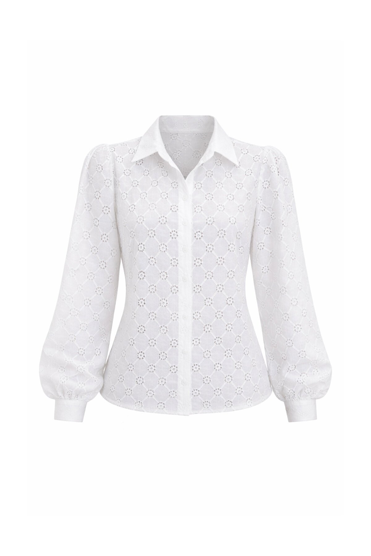 Beyaz Güpür Dokuma Premıum Gömlek