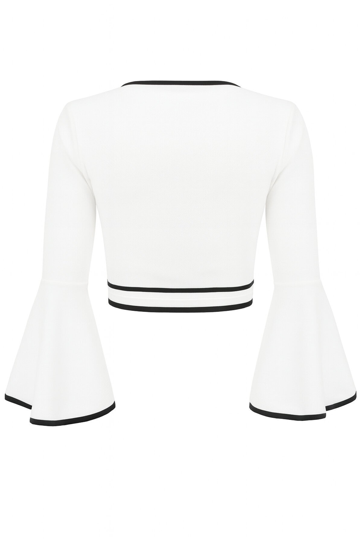 Beyaz İspanyol Kol Biye Detaylı Bağlamlı Kruvaze Bluz