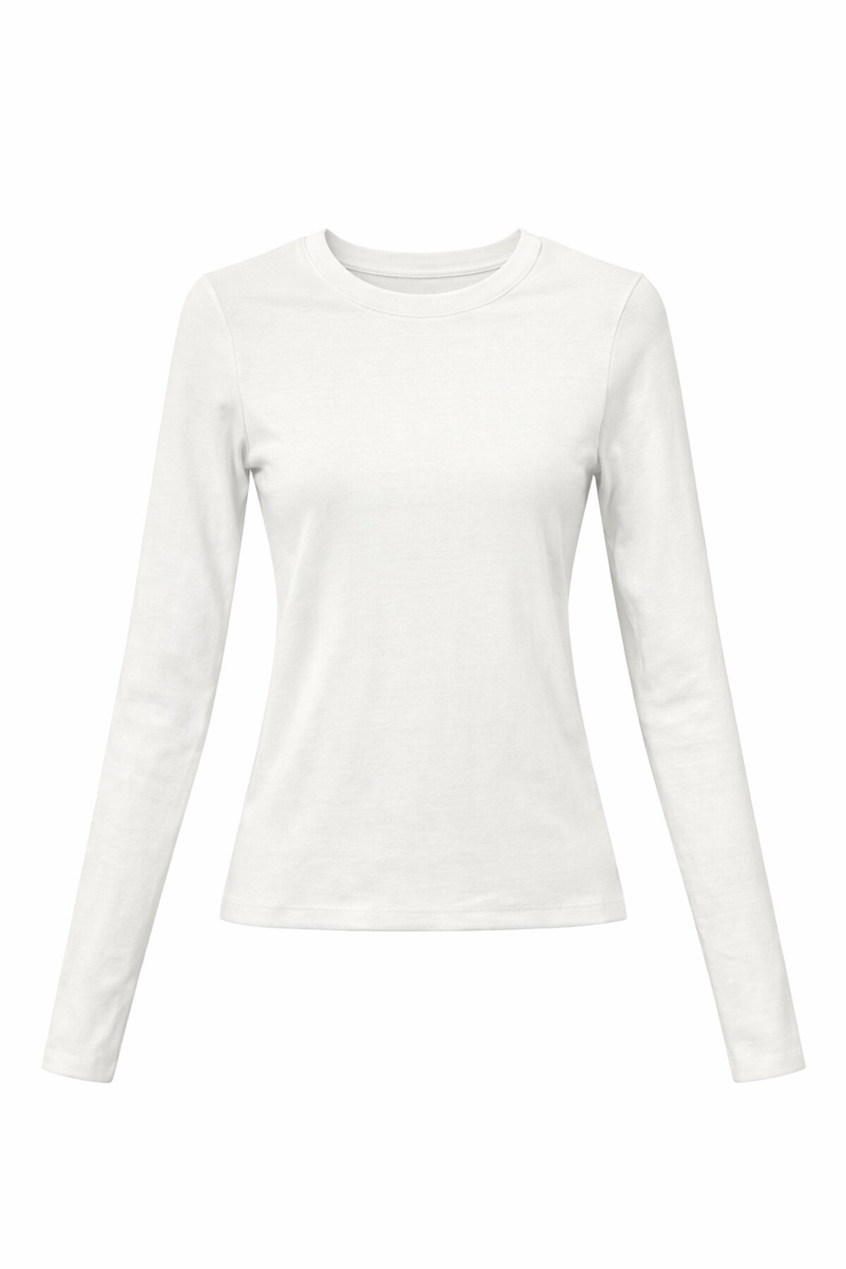 Beyaz Likralı Uzun Kollu Bluz