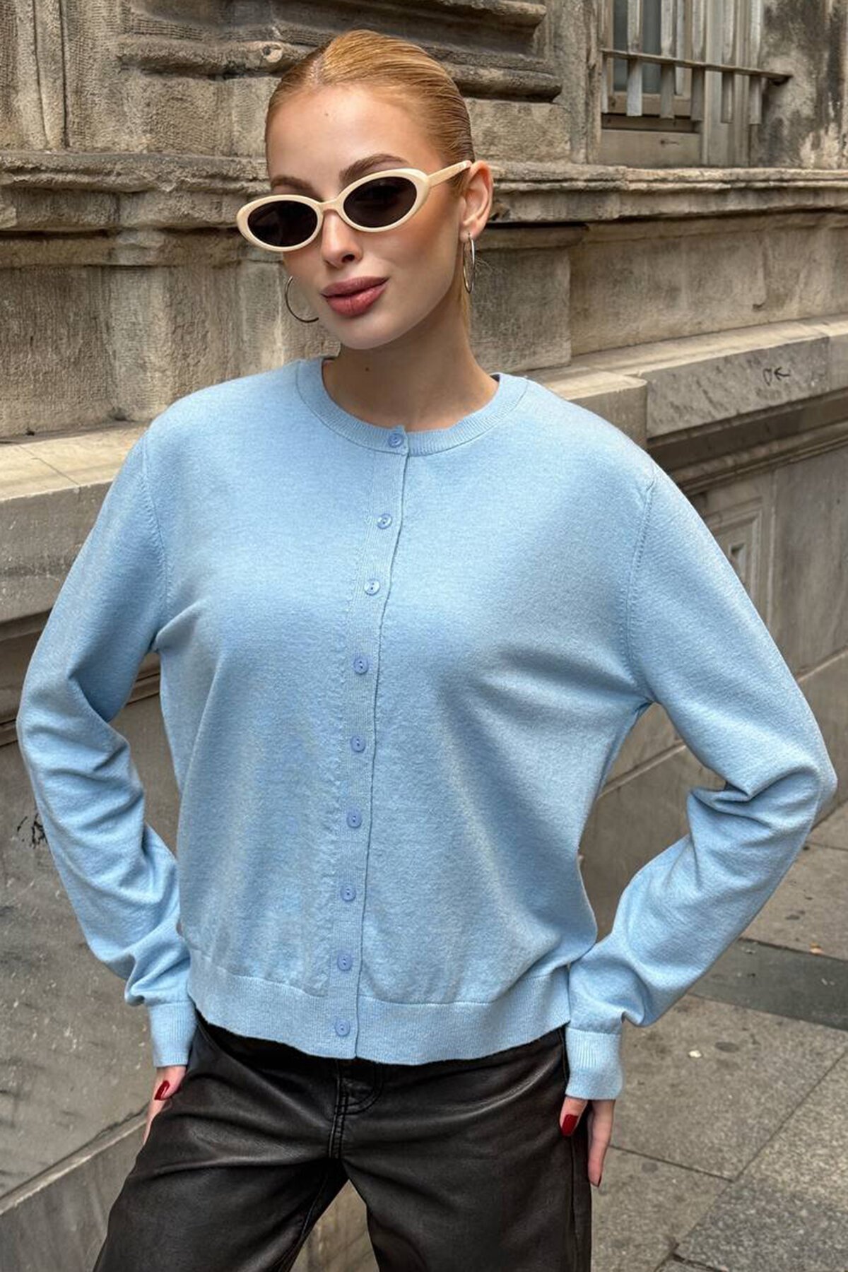 Bisiklet Yaka Düğmeli Triko Hırka