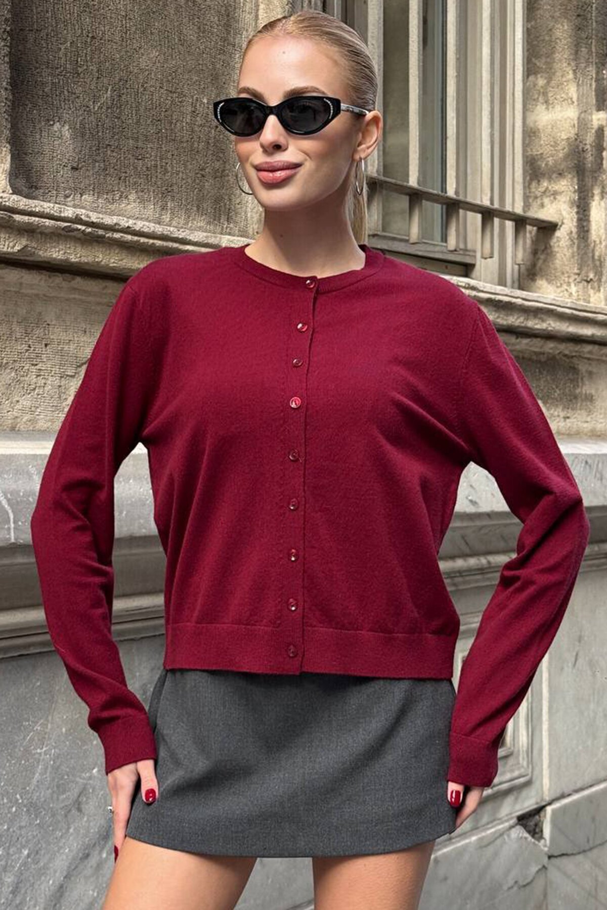 Bisiklet Yaka Düğmeli Triko Hırka