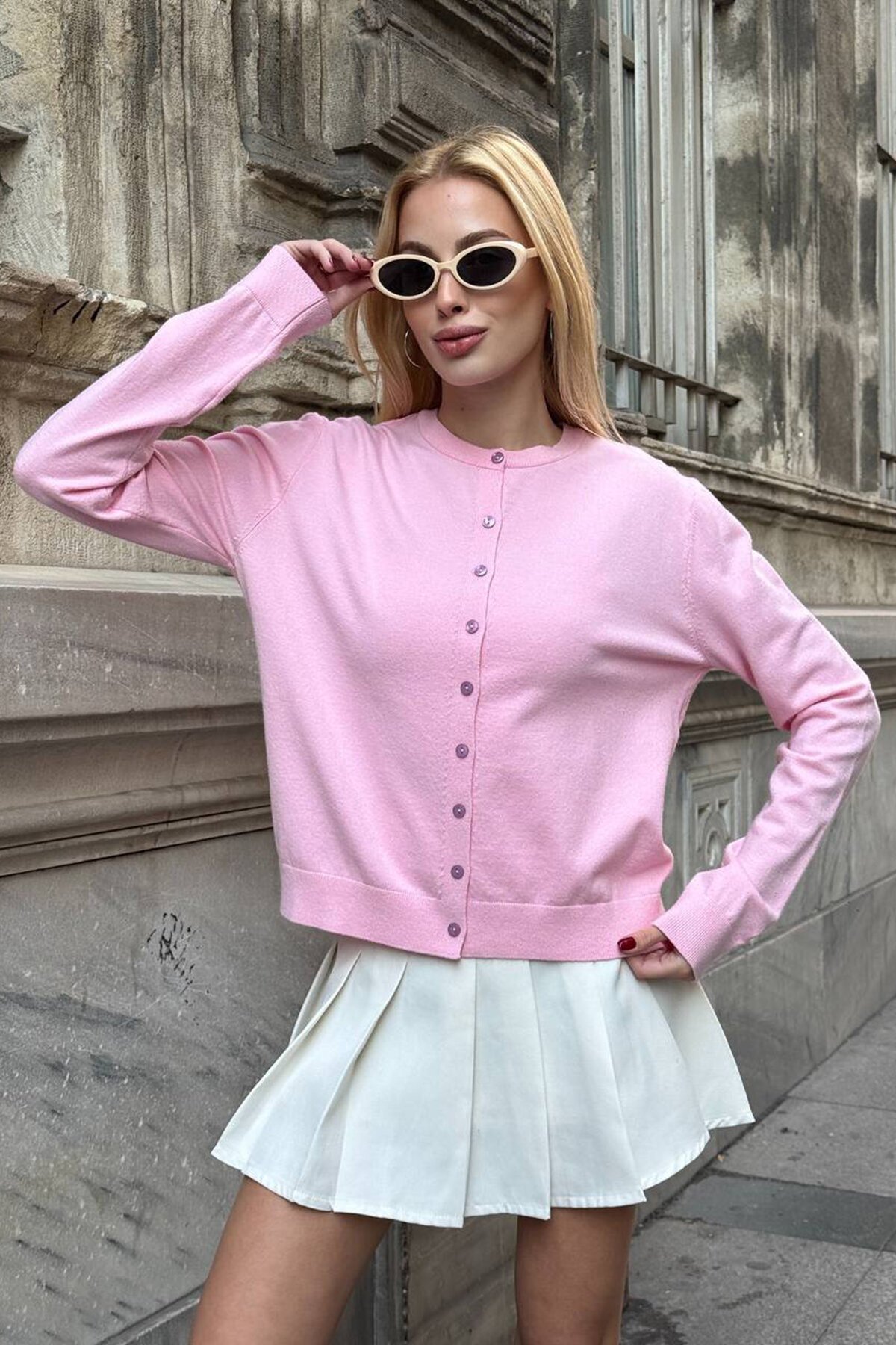 Bisiklet Yaka Düğmeli Triko Hırka