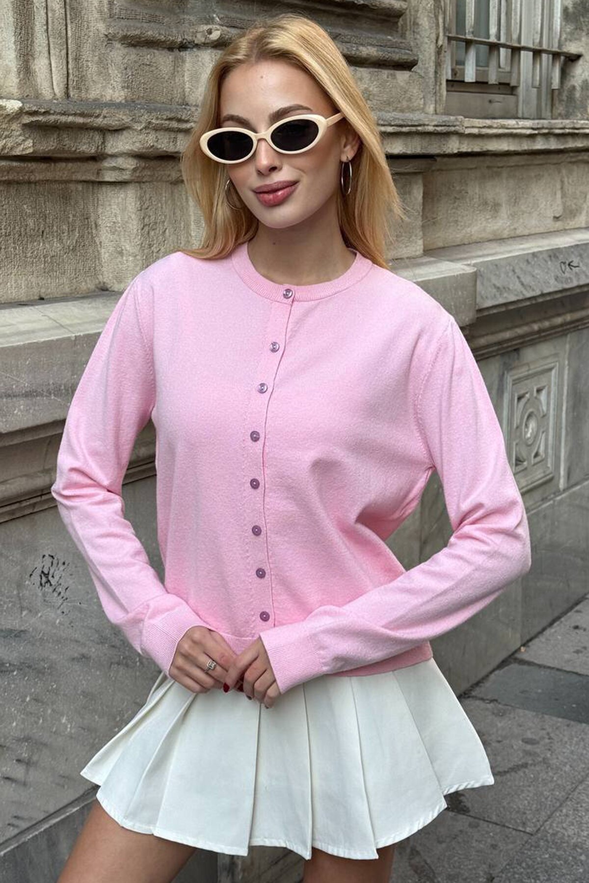 Bisiklet Yaka Düğmeli Triko Hırka