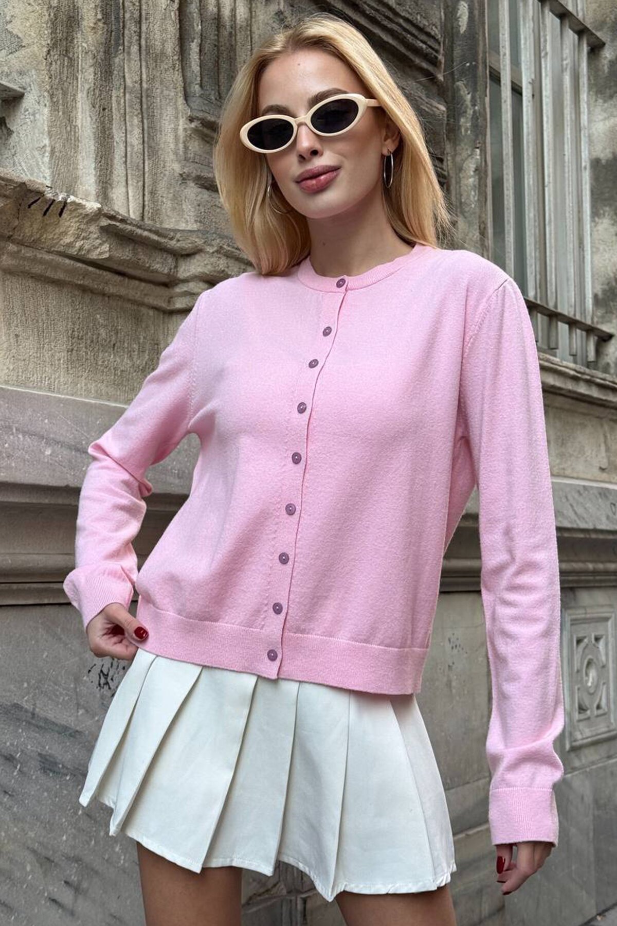 Bisiklet Yaka Düğmeli Triko Hırka