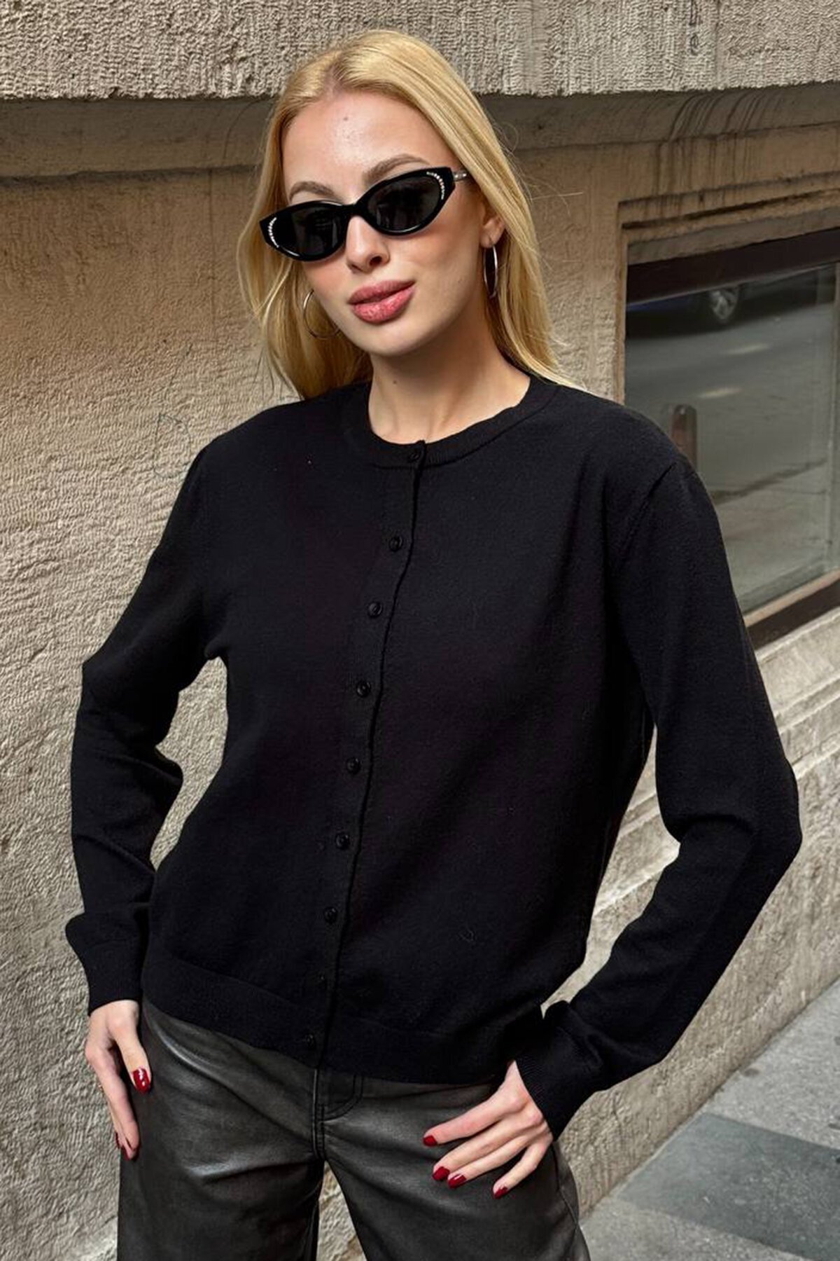 Bisiklet Yaka Düğmeli Triko Hırka