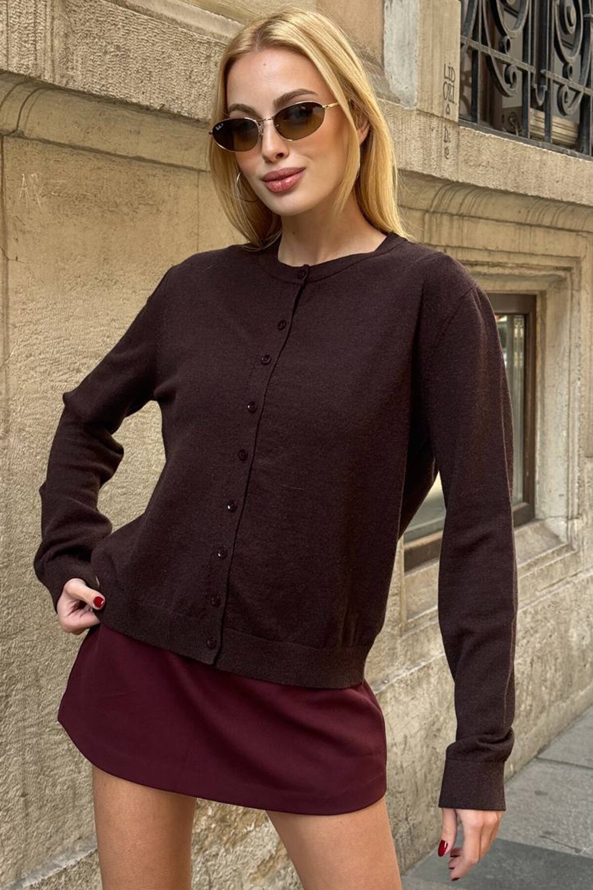 Bisiklet Yaka Düğmeli Triko Hırka