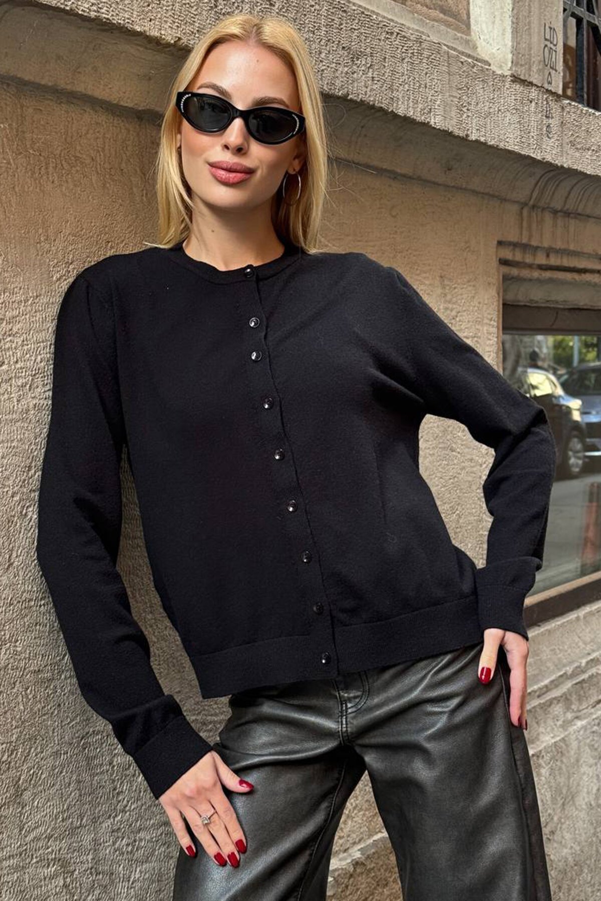 Bisiklet Yaka Düğmeli Triko Hırka