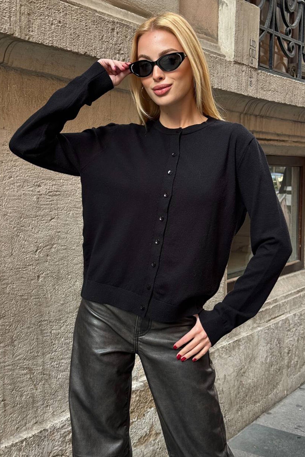 Bisiklet Yaka Düğmeli Triko Hırka