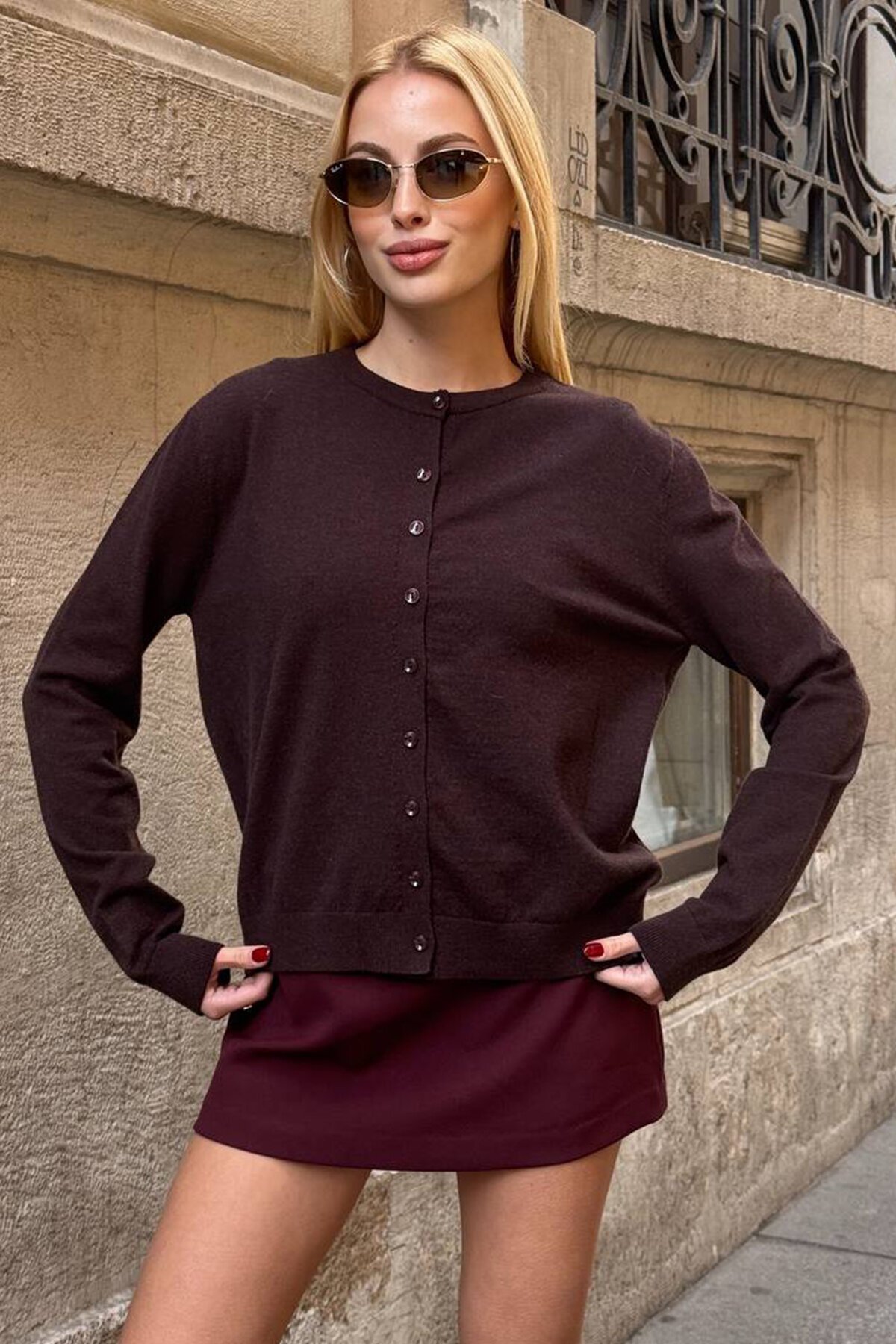 Bisiklet Yaka Düğmeli Triko Hırka