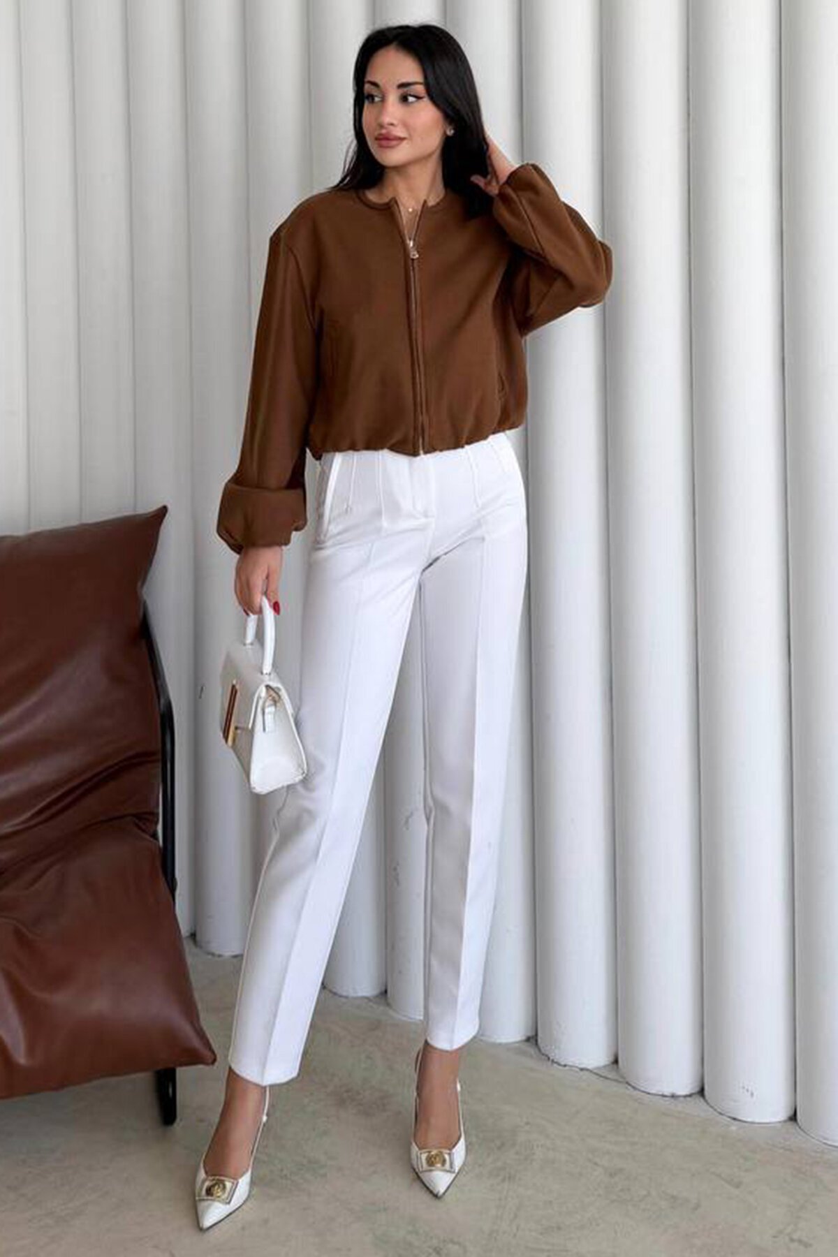 Bisiklet Yaka Fermuarlı Bomber Ceket