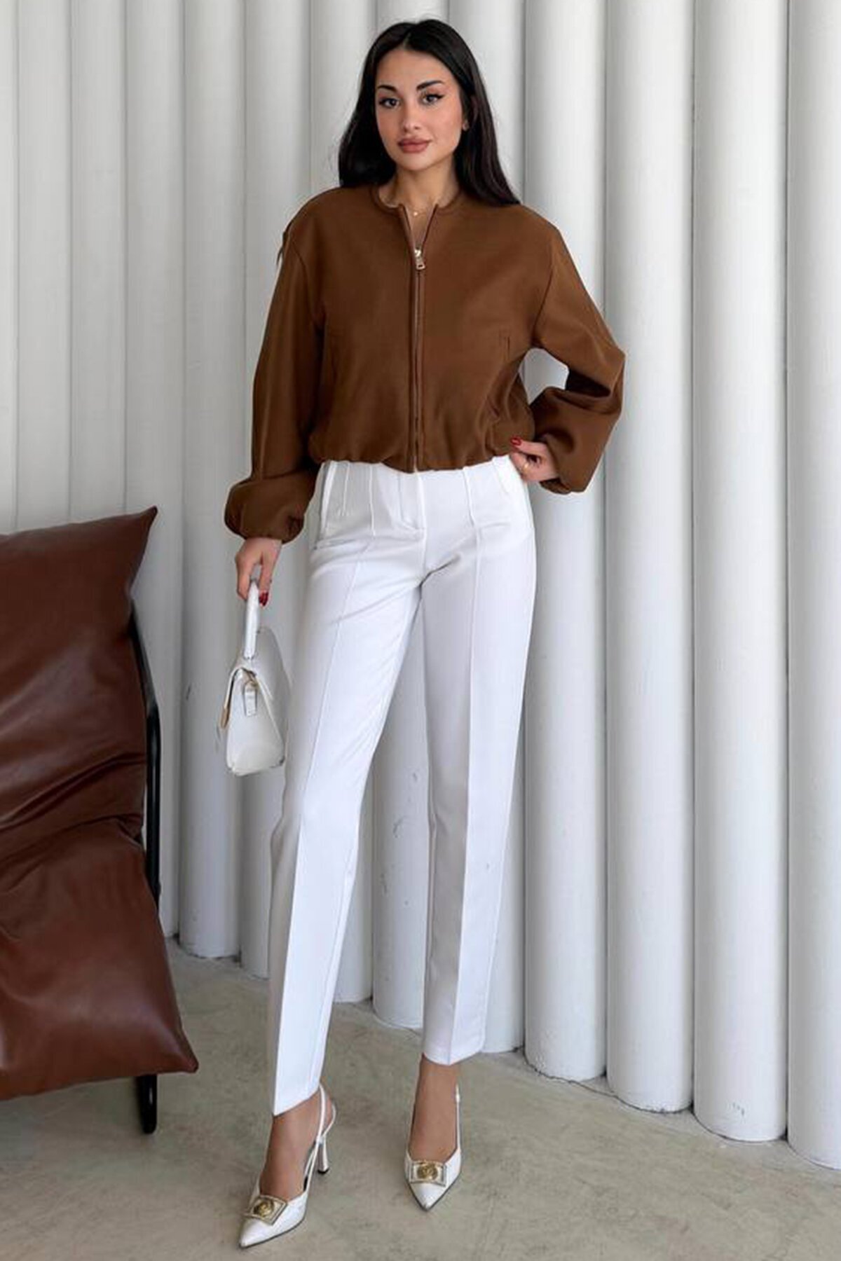 Bisiklet Yaka Fermuarlı Bomber Ceket