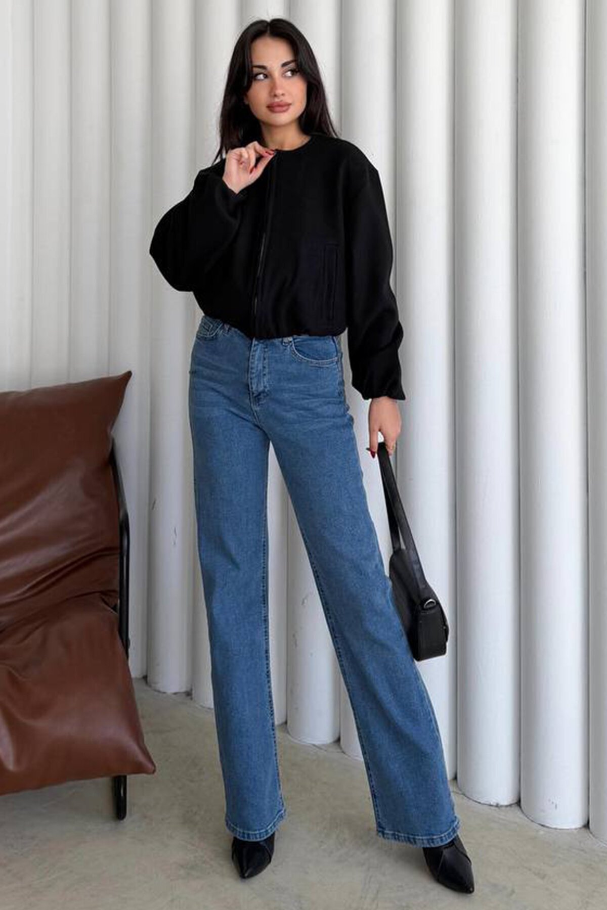 Bisiklet Yaka Fermuarlı Bomber Ceket