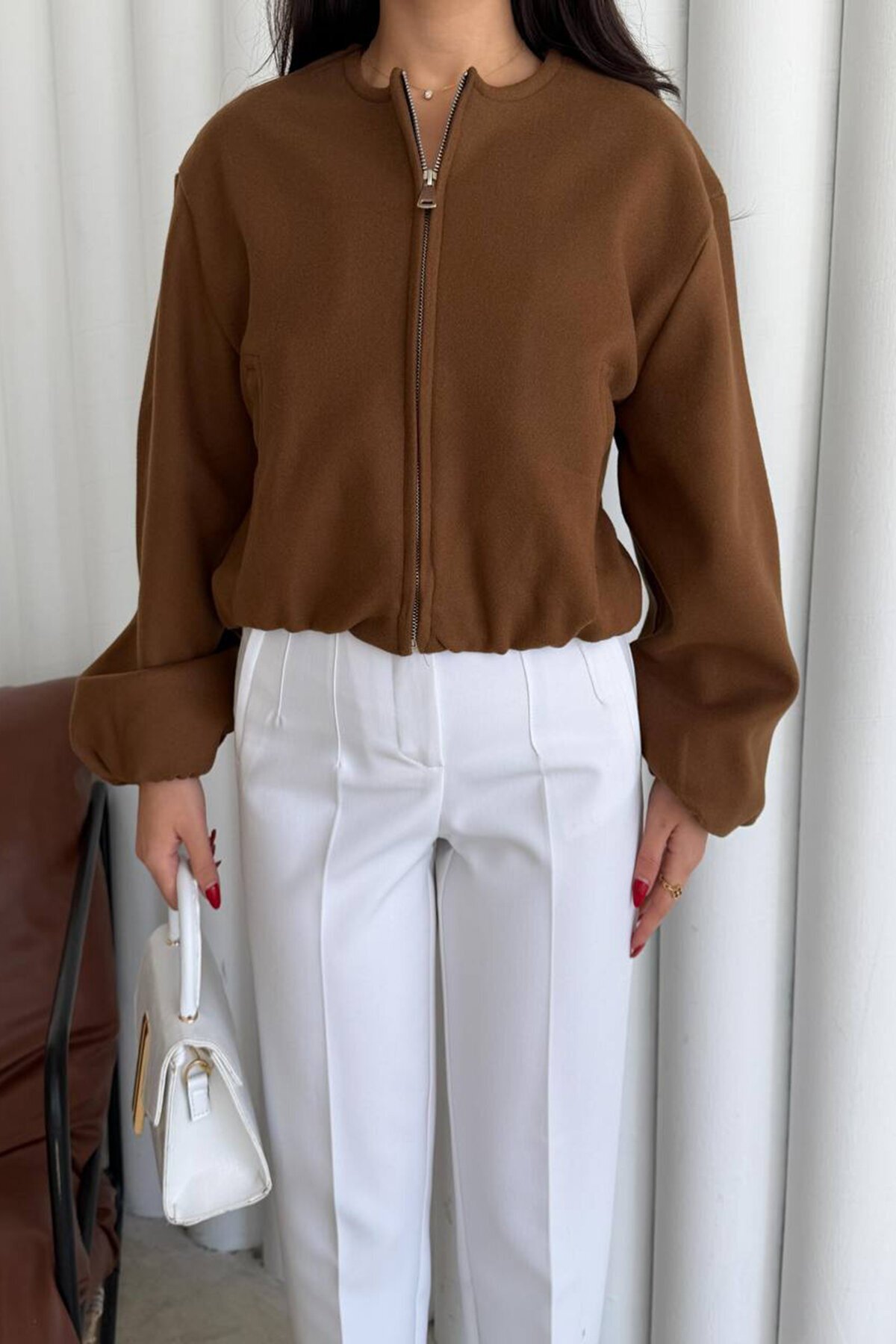 Bisiklet Yaka Fermuarlı Bomber Ceket