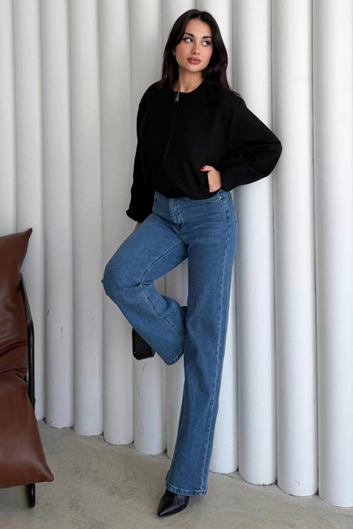 Bisiklet Yaka Fermuarlı Bomber Ceket