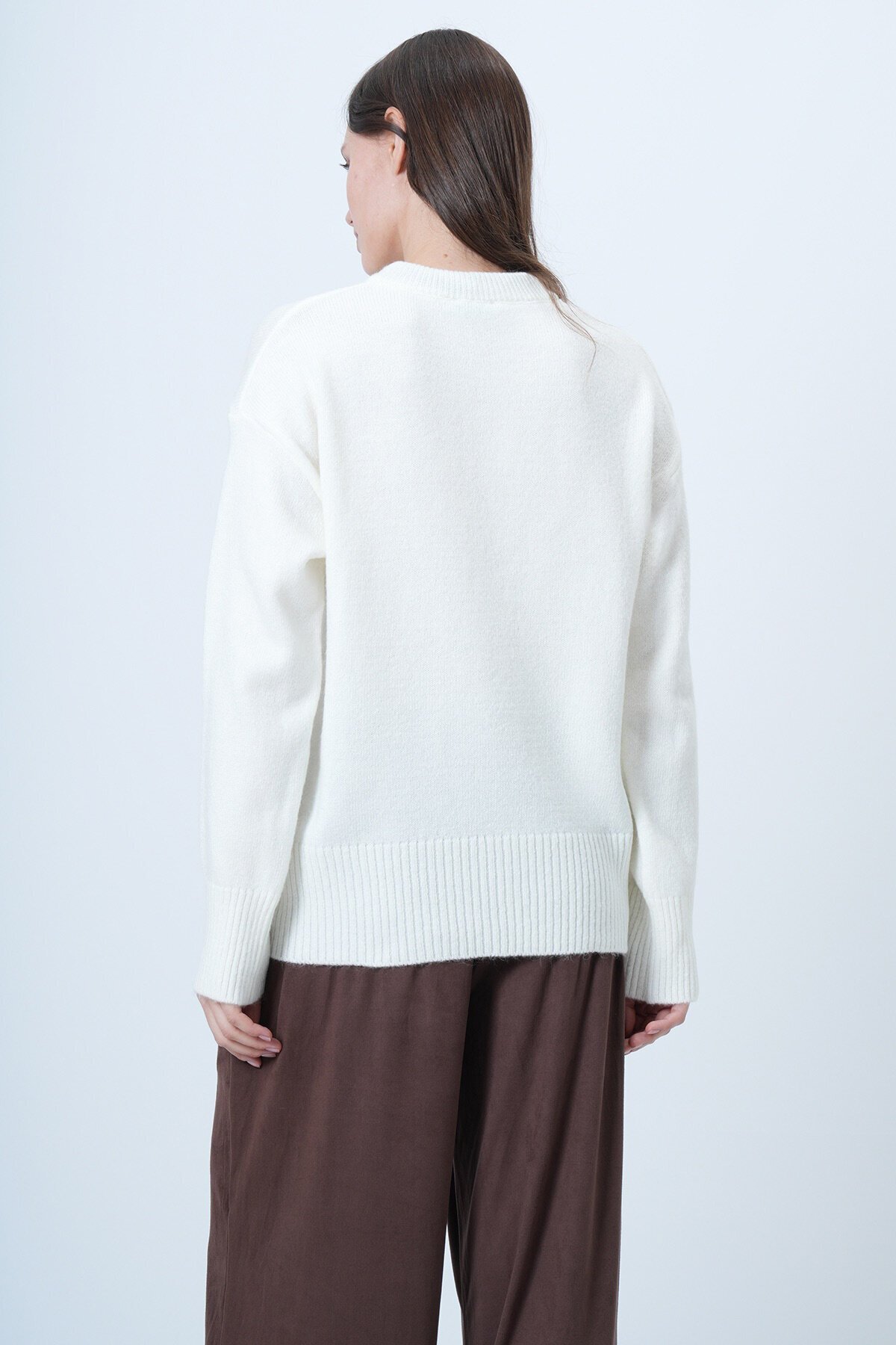 Bisiklet Yaka Fularlı Triko Kazak