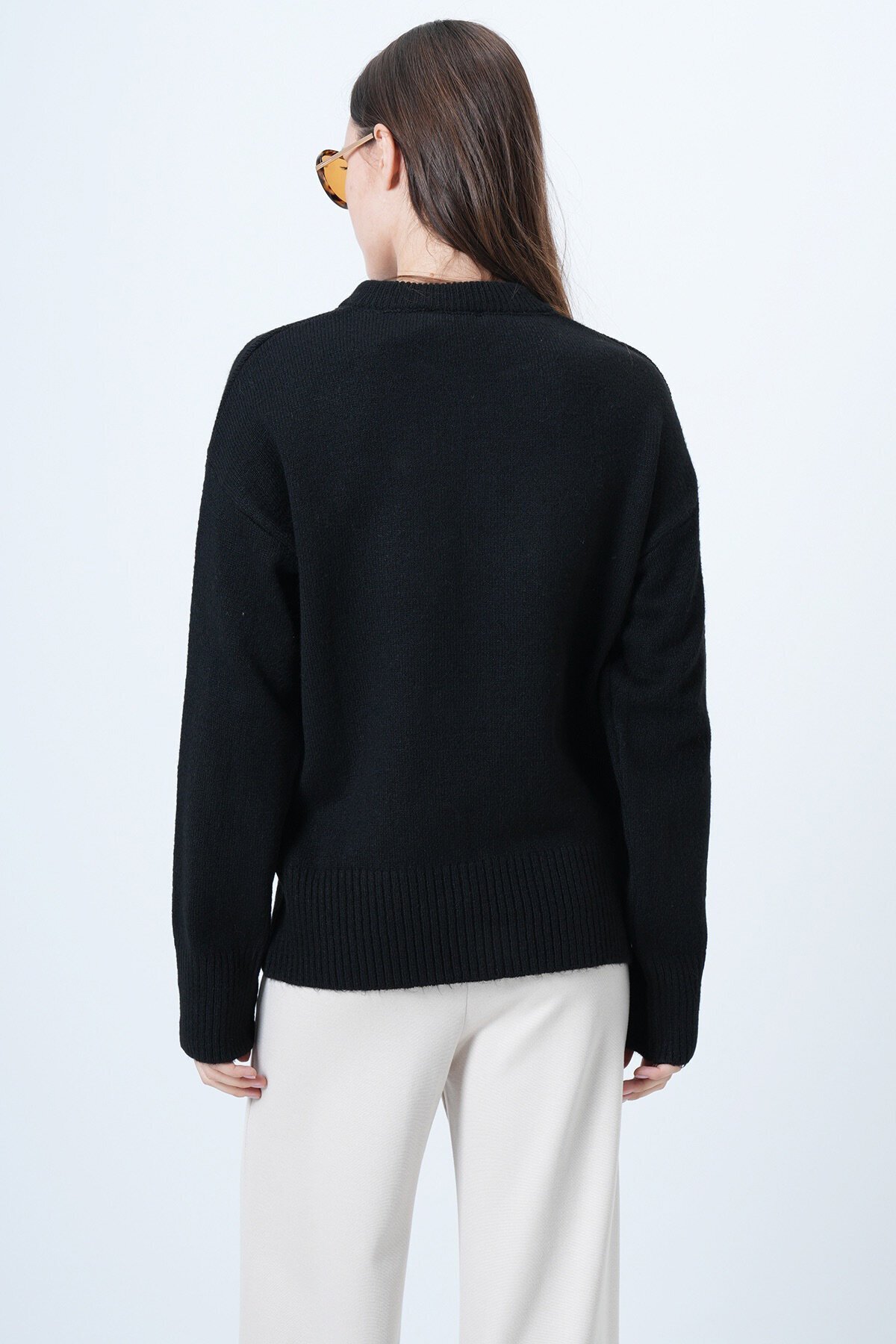 Bisiklet Yaka Fularlı Triko Kazak