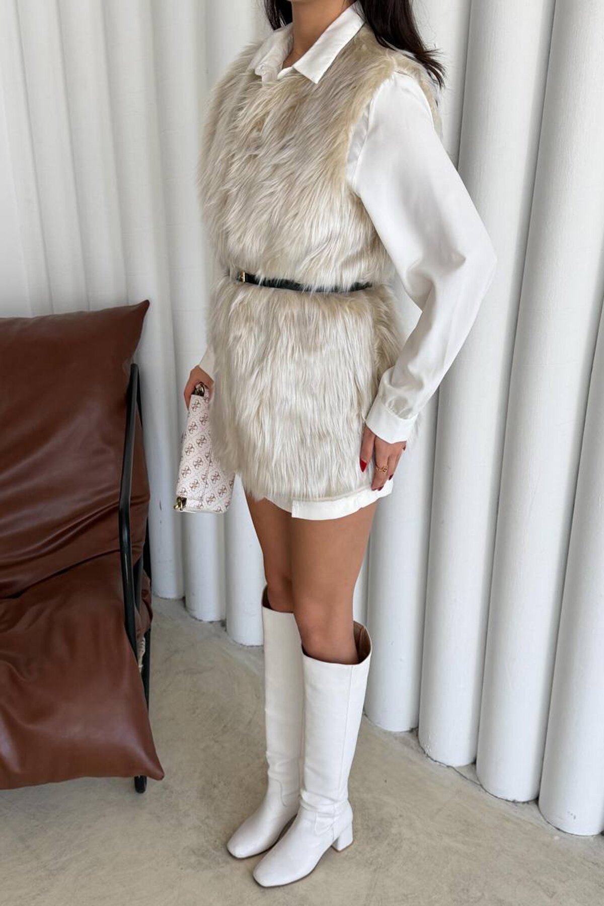 Bisiklet Yaka Kemerli Peluş Yelek