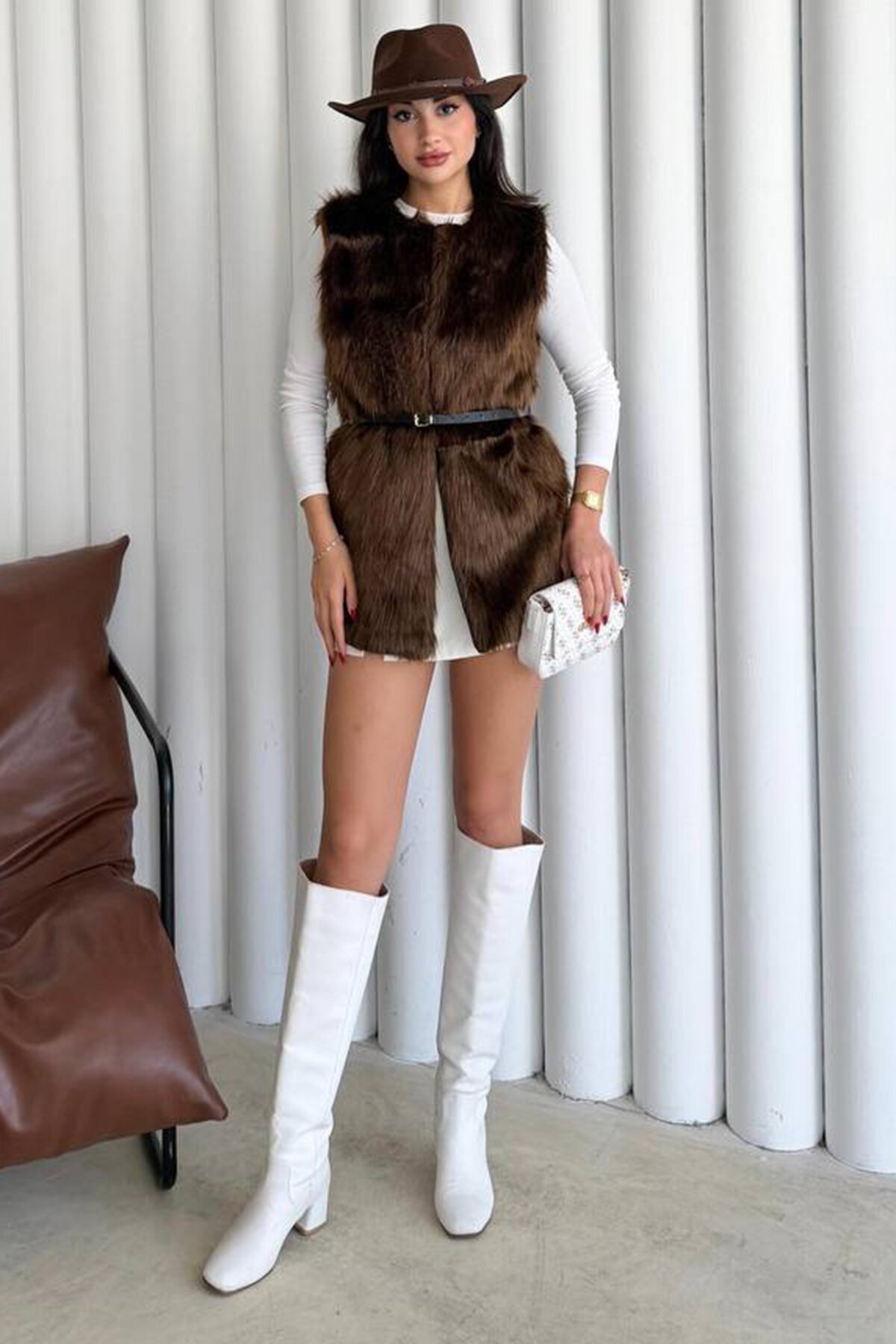 Bisiklet Yaka Kemerli Peluş Yelek