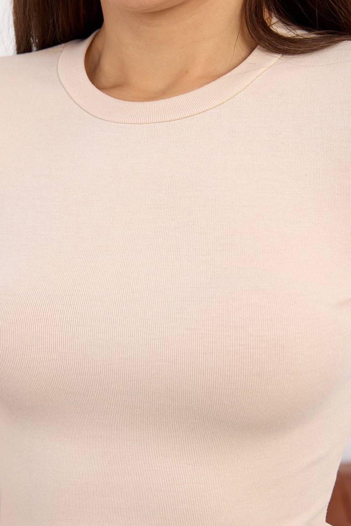 Bisiklet Yaka Parmak Detaylı Basic Bluz