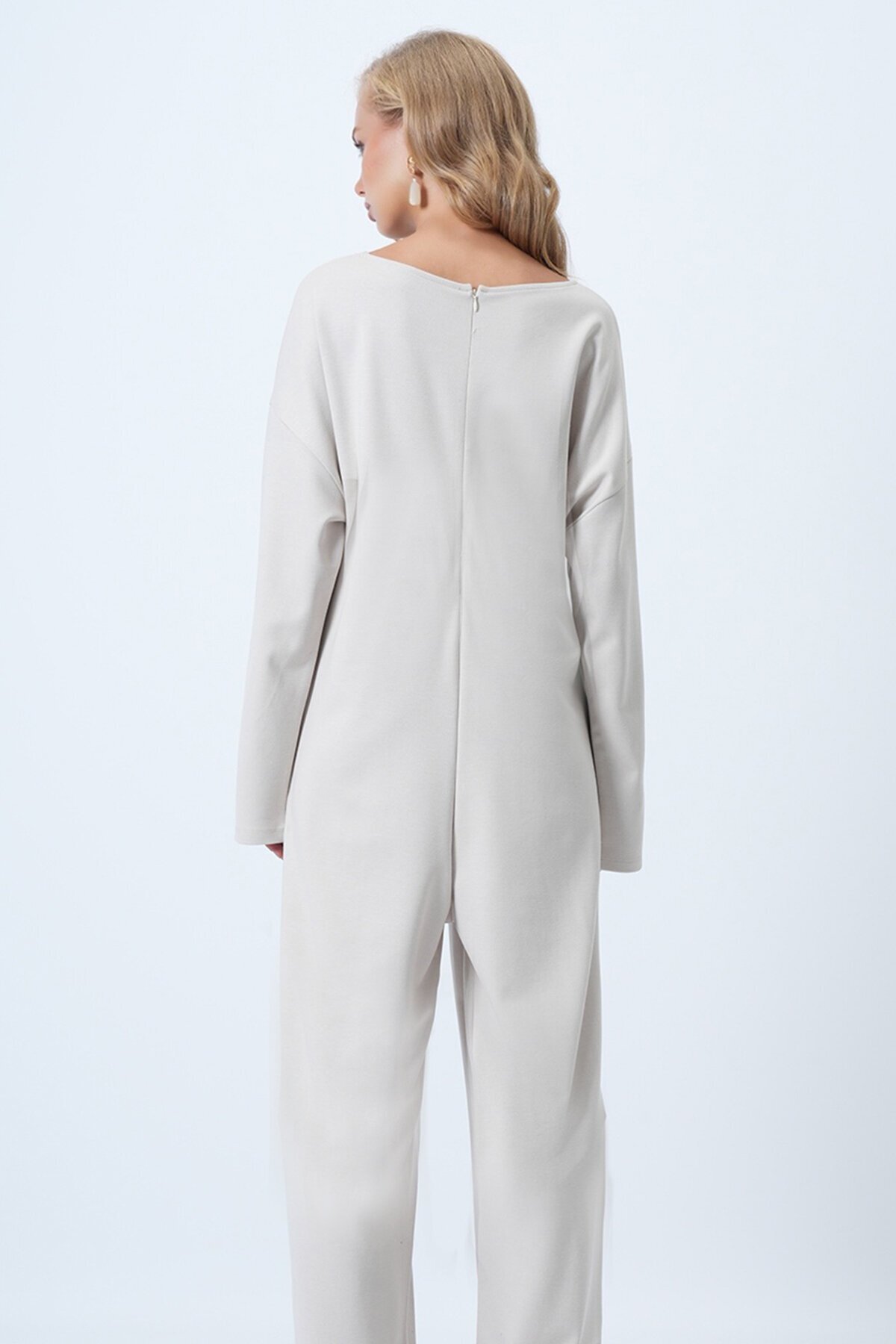 Bisiklet Yaka Sırtı Fermuarlı Rahat Kesim Tulum