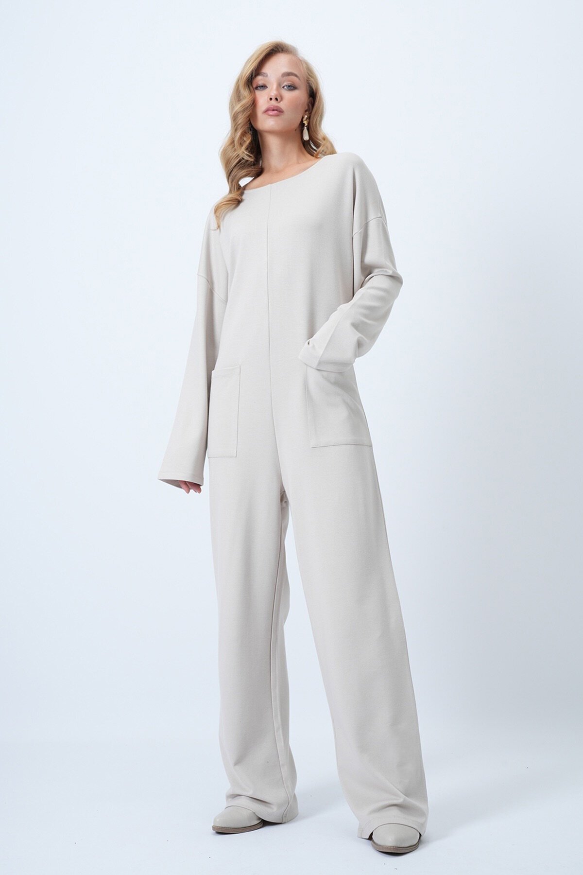 Bisiklet Yaka Sırtı Fermuarlı Rahat Kesim Tulum