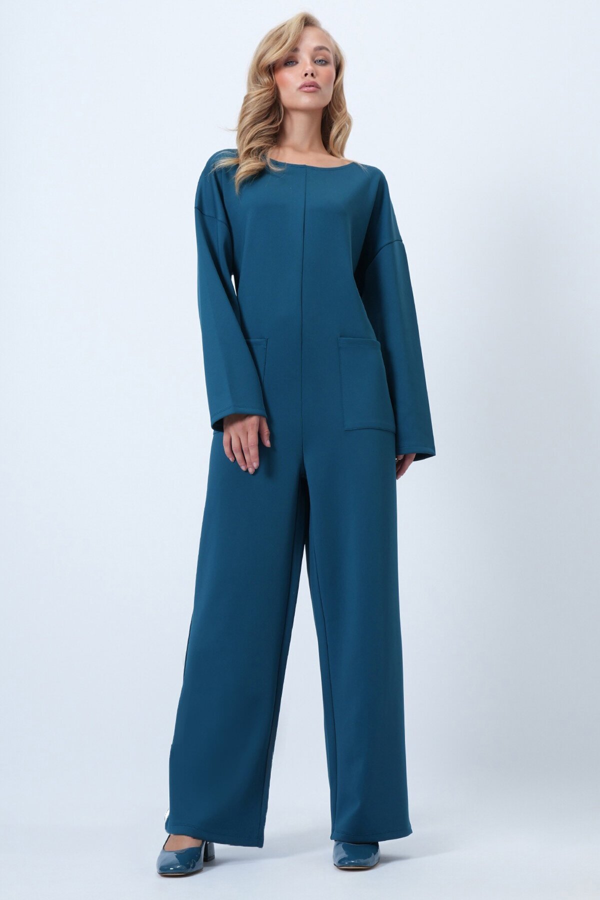 Bisiklet Yaka Sırtı Fermuarlı Rahat Kesim Tulum