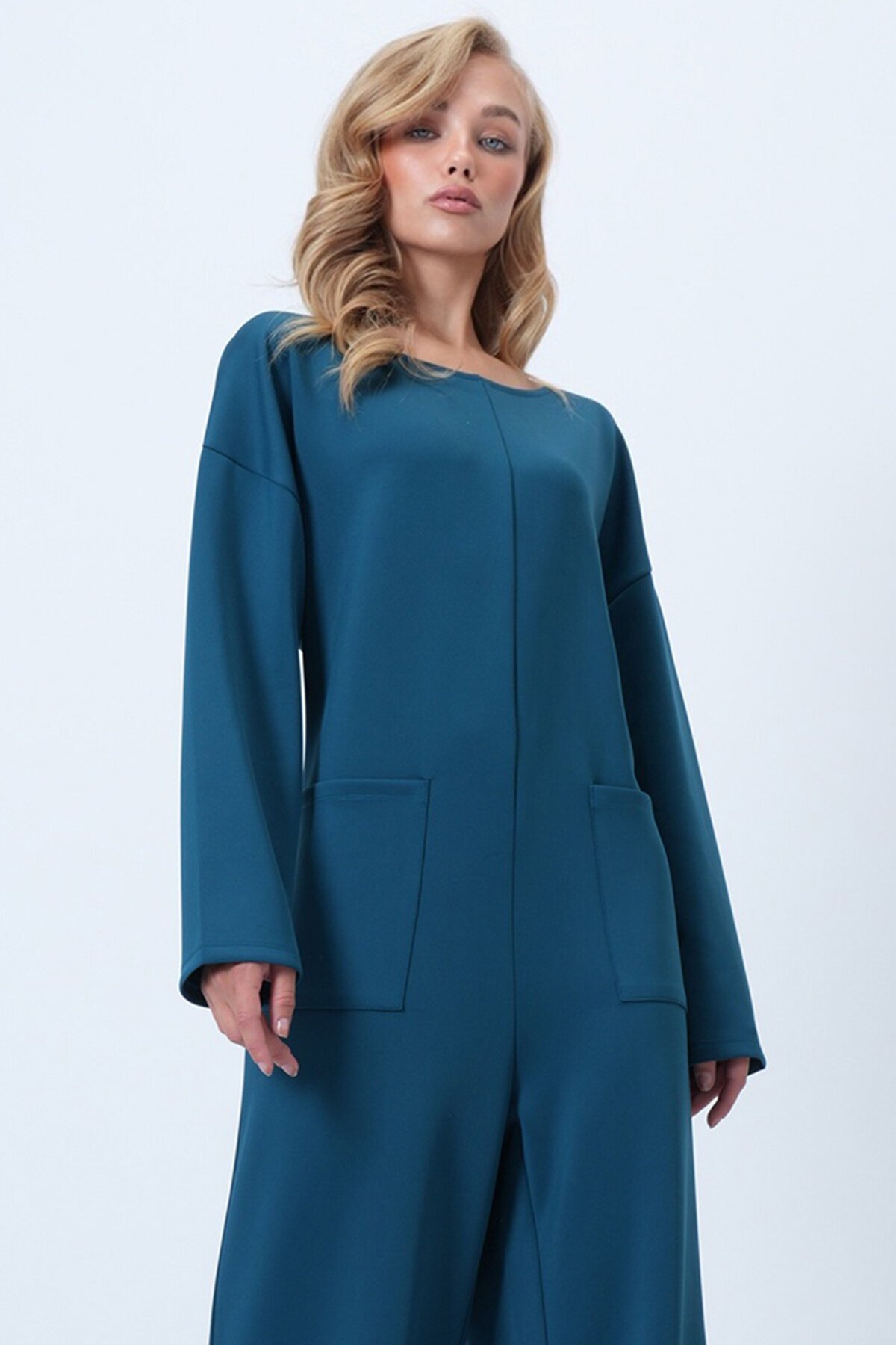 Bisiklet Yaka Sırtı Fermuarlı Rahat Kesim Tulum