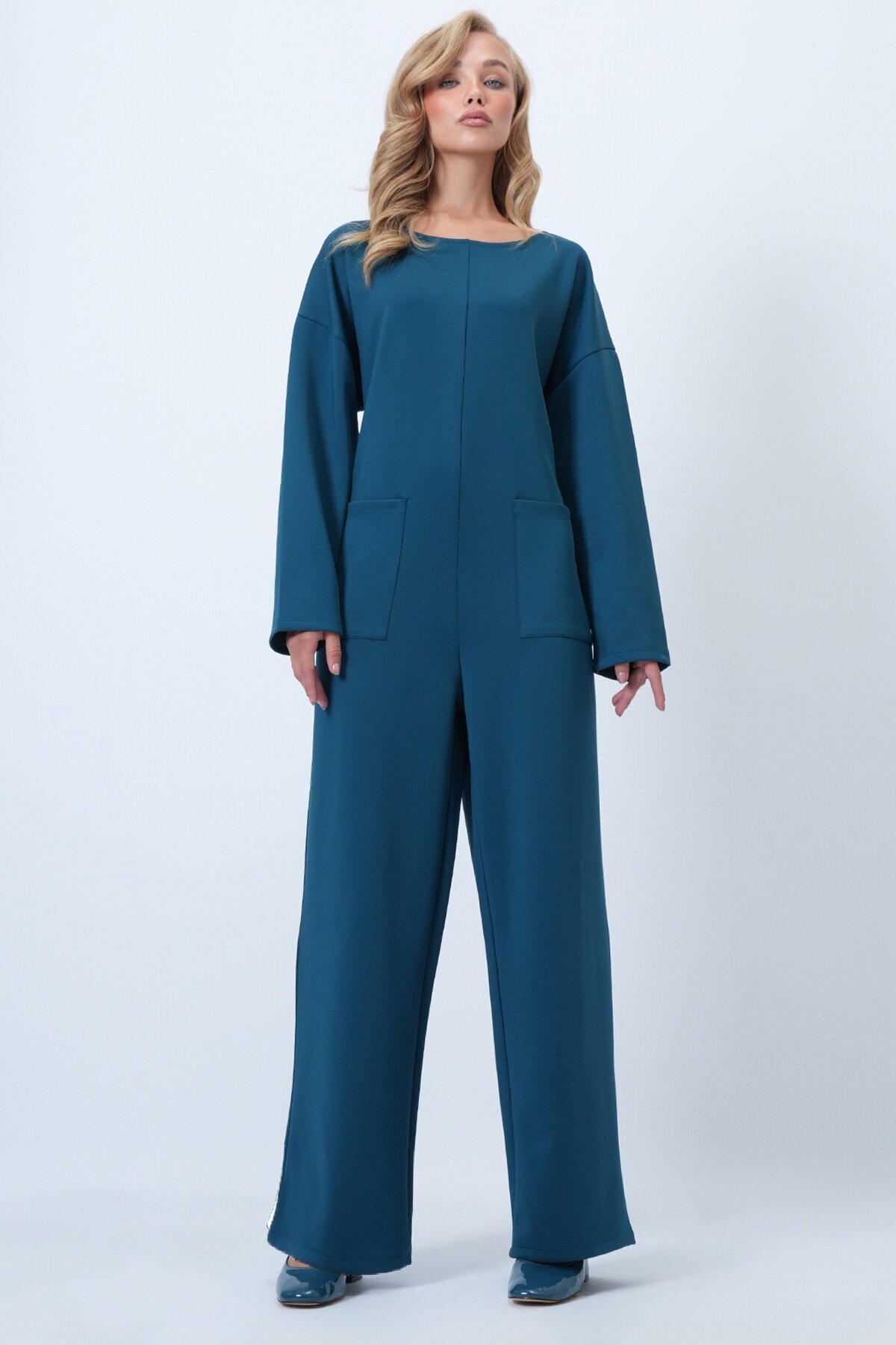 Bisiklet Yaka Sırtı Fermuarlı Rahat Kesim Tulum