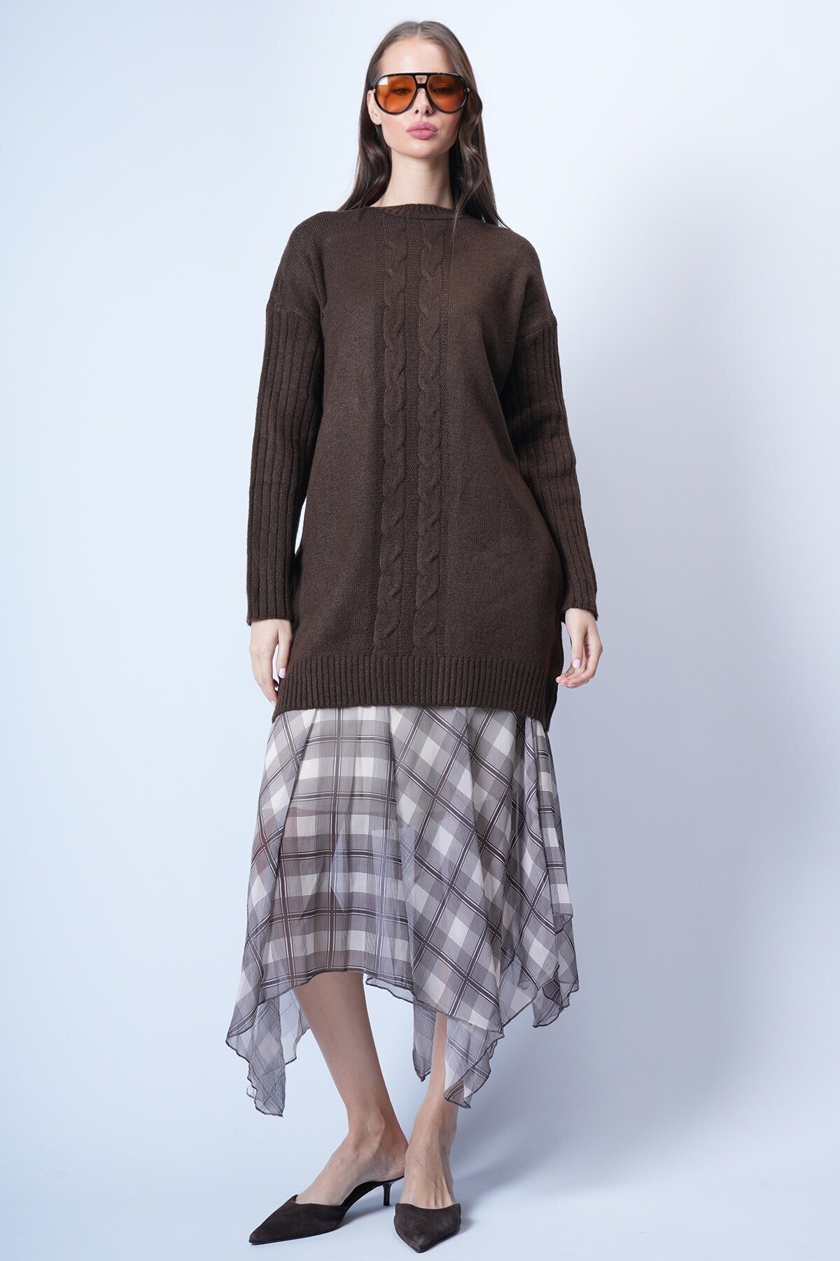 Kahverengi Bisiklet Yaka Triko Kazak