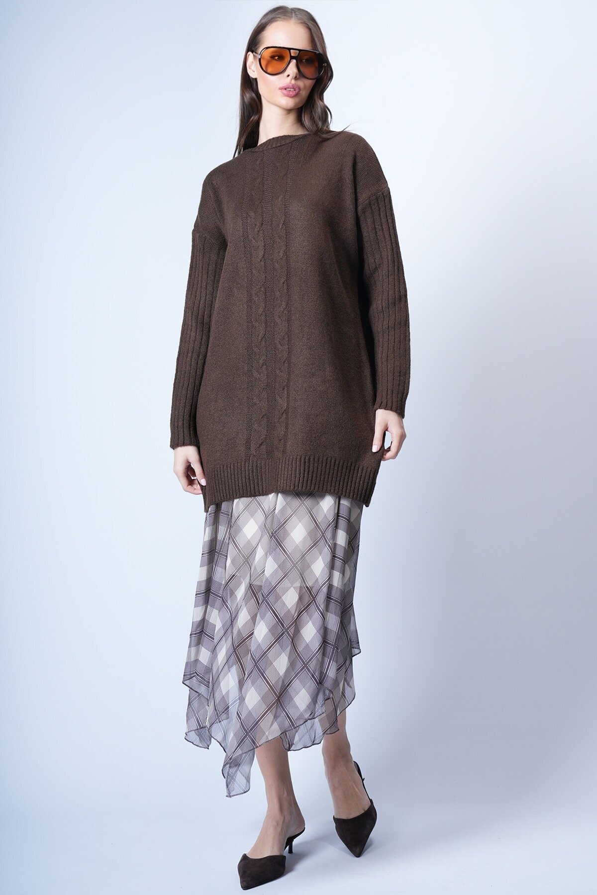 Kahverengi Bisiklet Yaka Triko Kazak