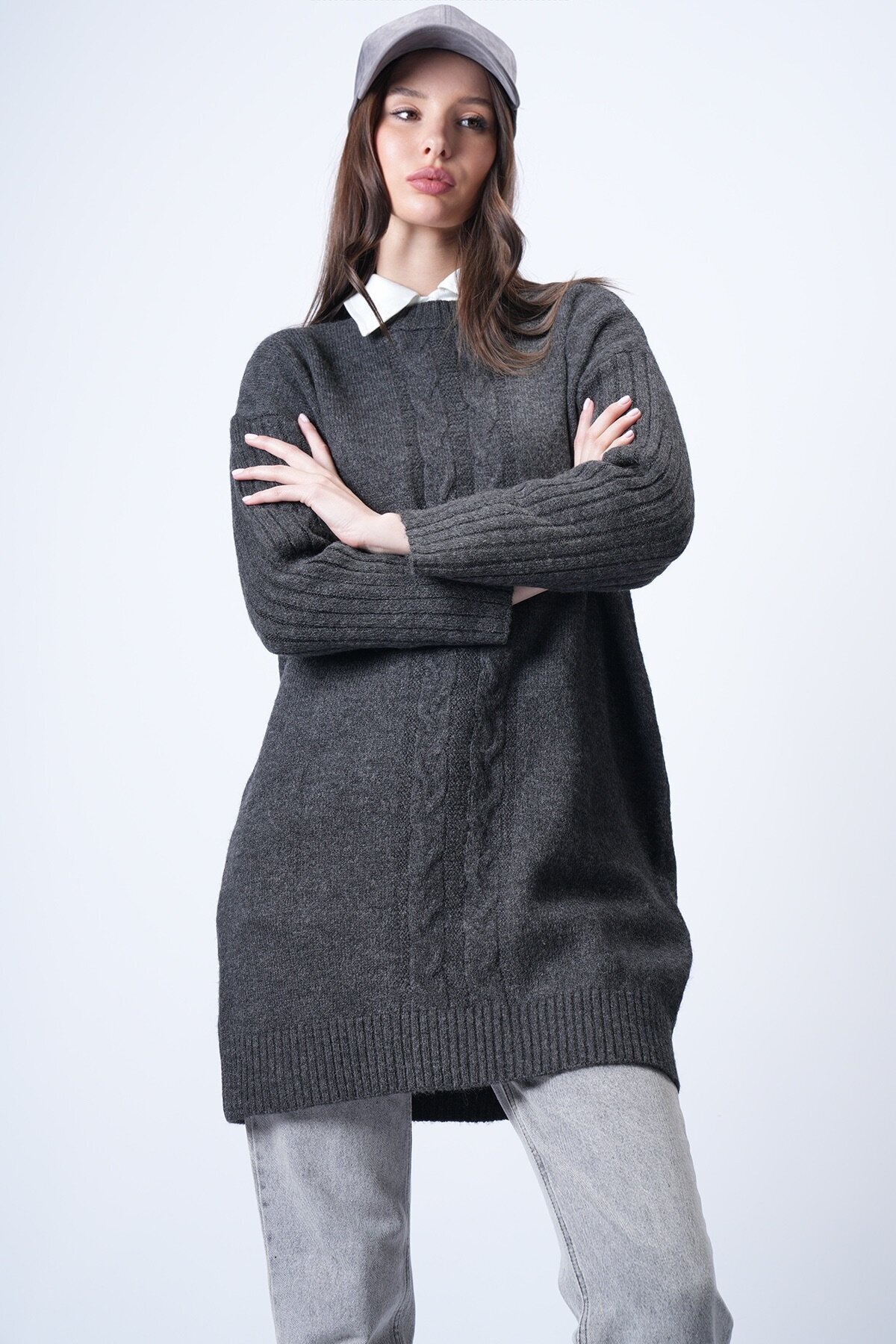 Antrasit Bisiklet Yaka Triko Kazak