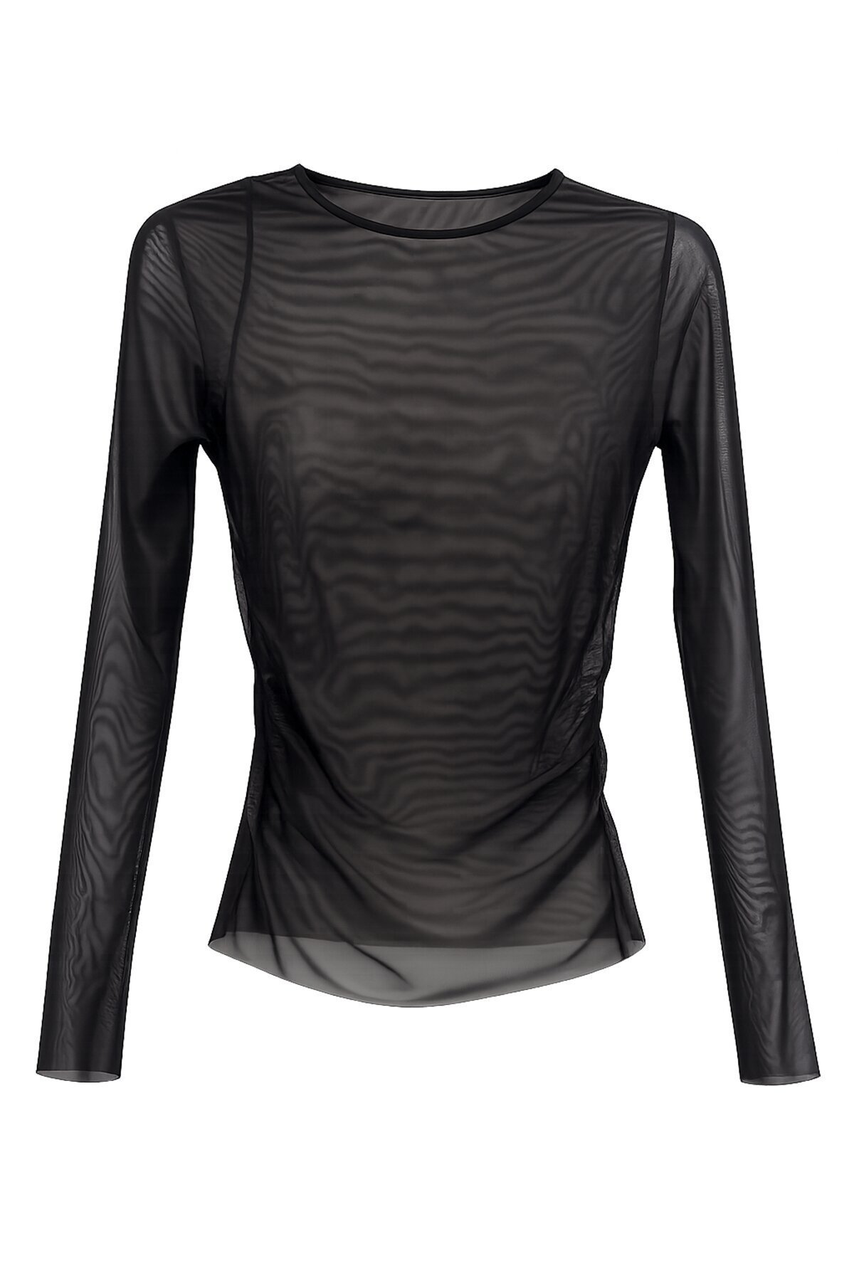 Siyah Bisiklet Yaka Tül Bluz