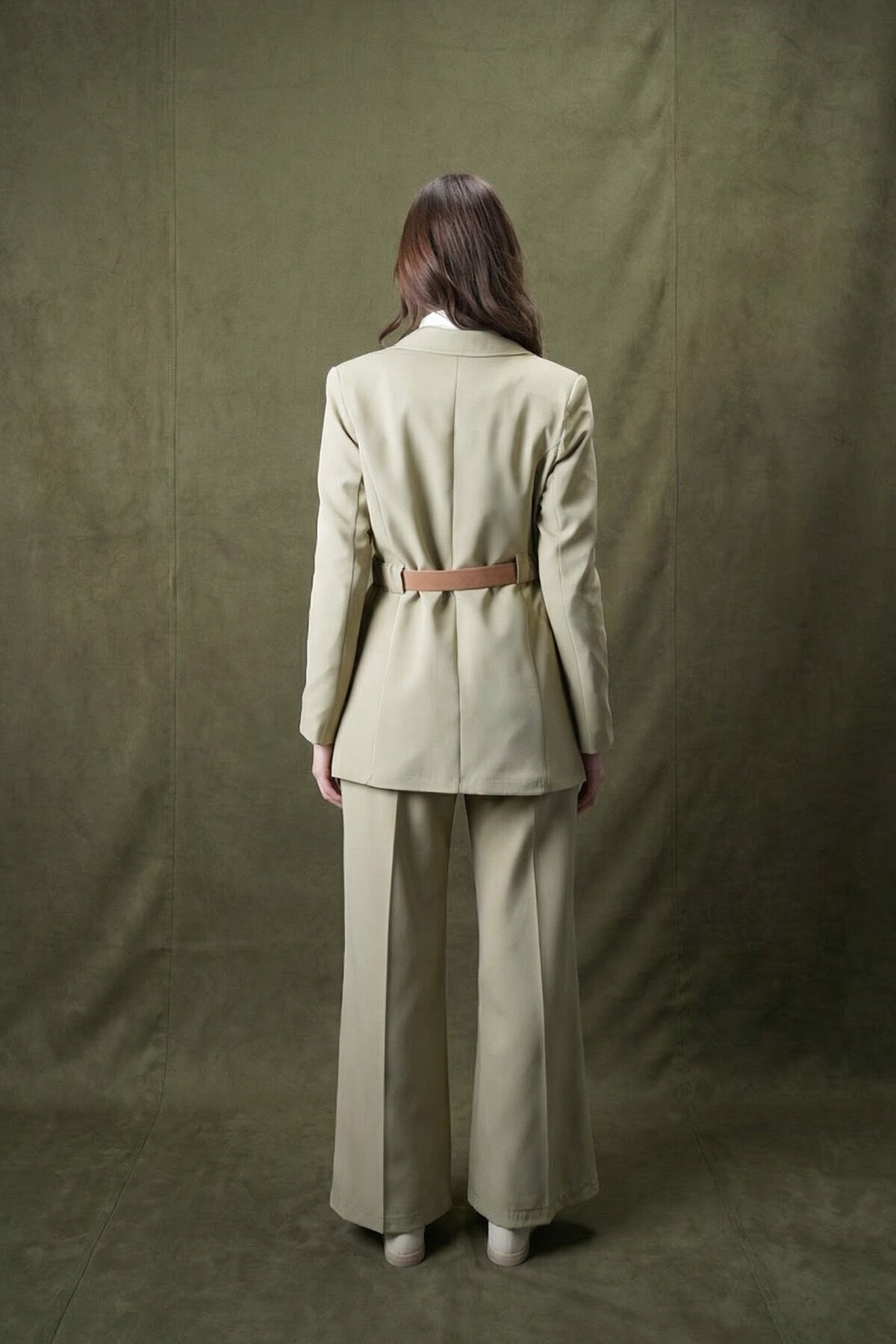 Çağla Yeşili Blazer Ceket Palazzo Takım