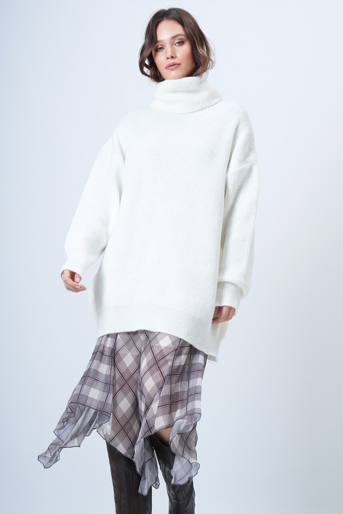 Boğazlı Fitilli Triko Kazak