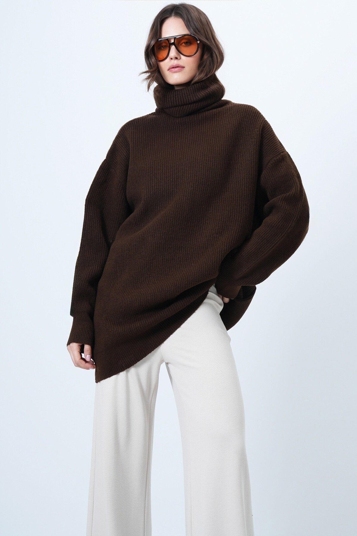 Boğazlı Fitilli Triko Kazak