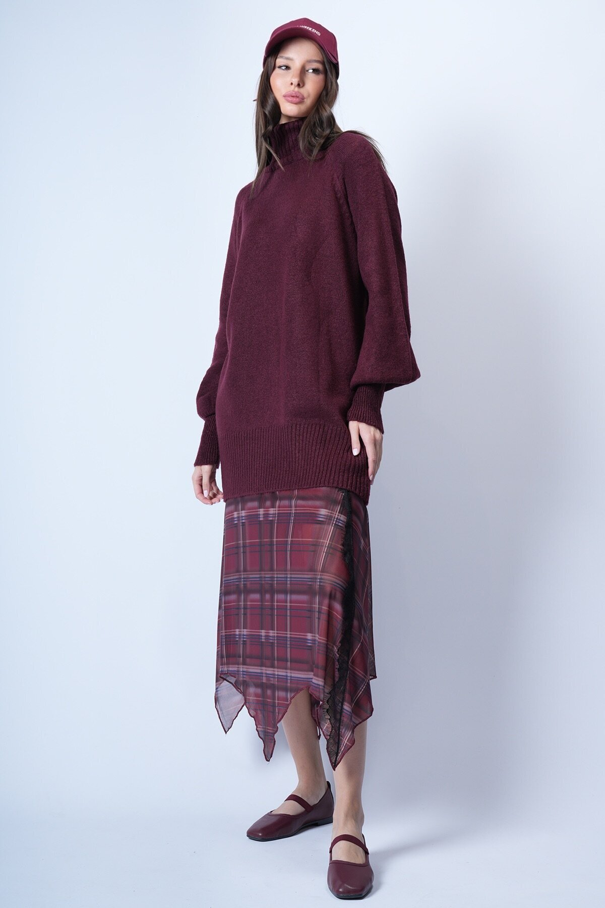 Bordo Oversize Triko Kazak