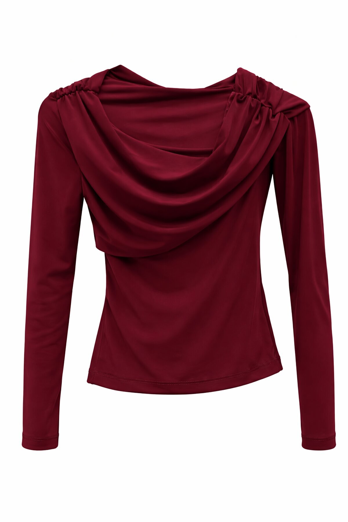 Bordo Asimetrik Likralı Bluz