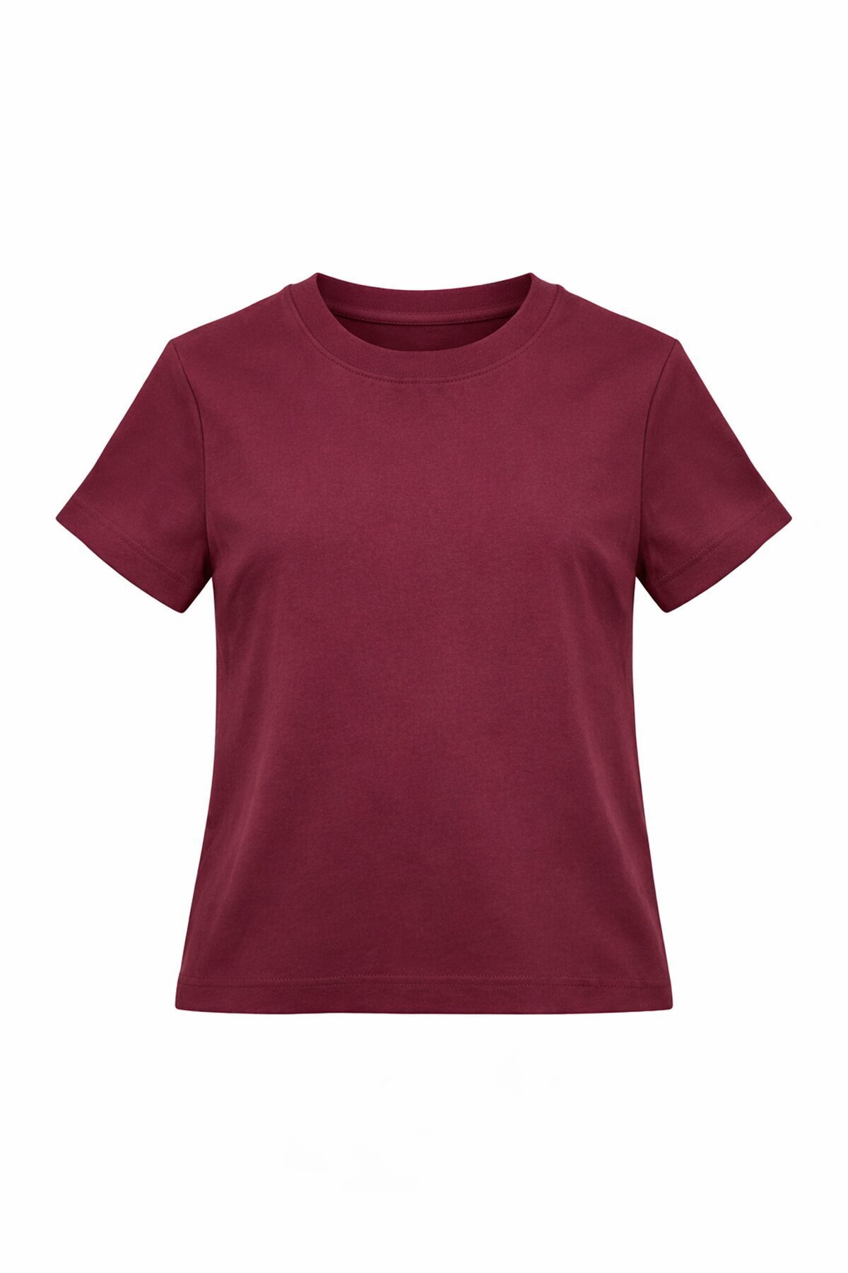 Bordo Likralı Kısa T-Shirt