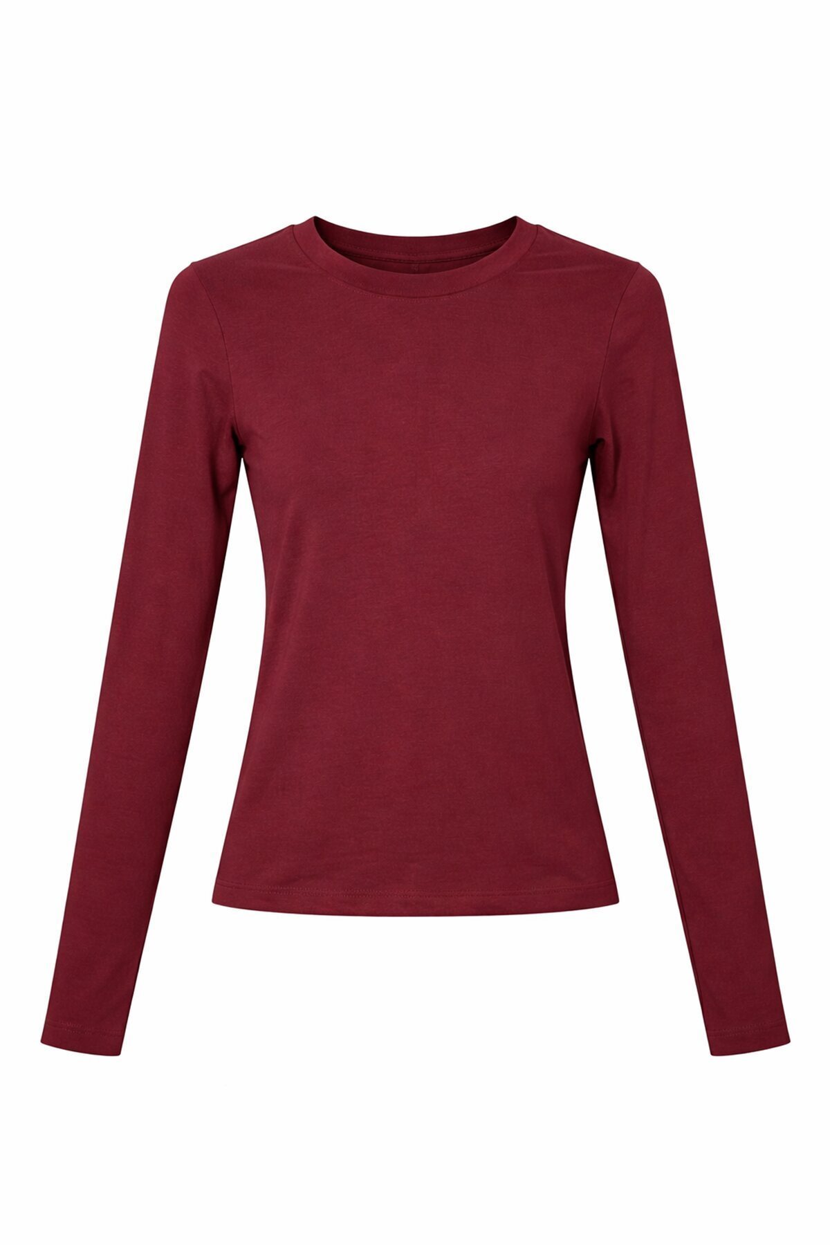 Bordo Likralı Uzun Kollu Bluz