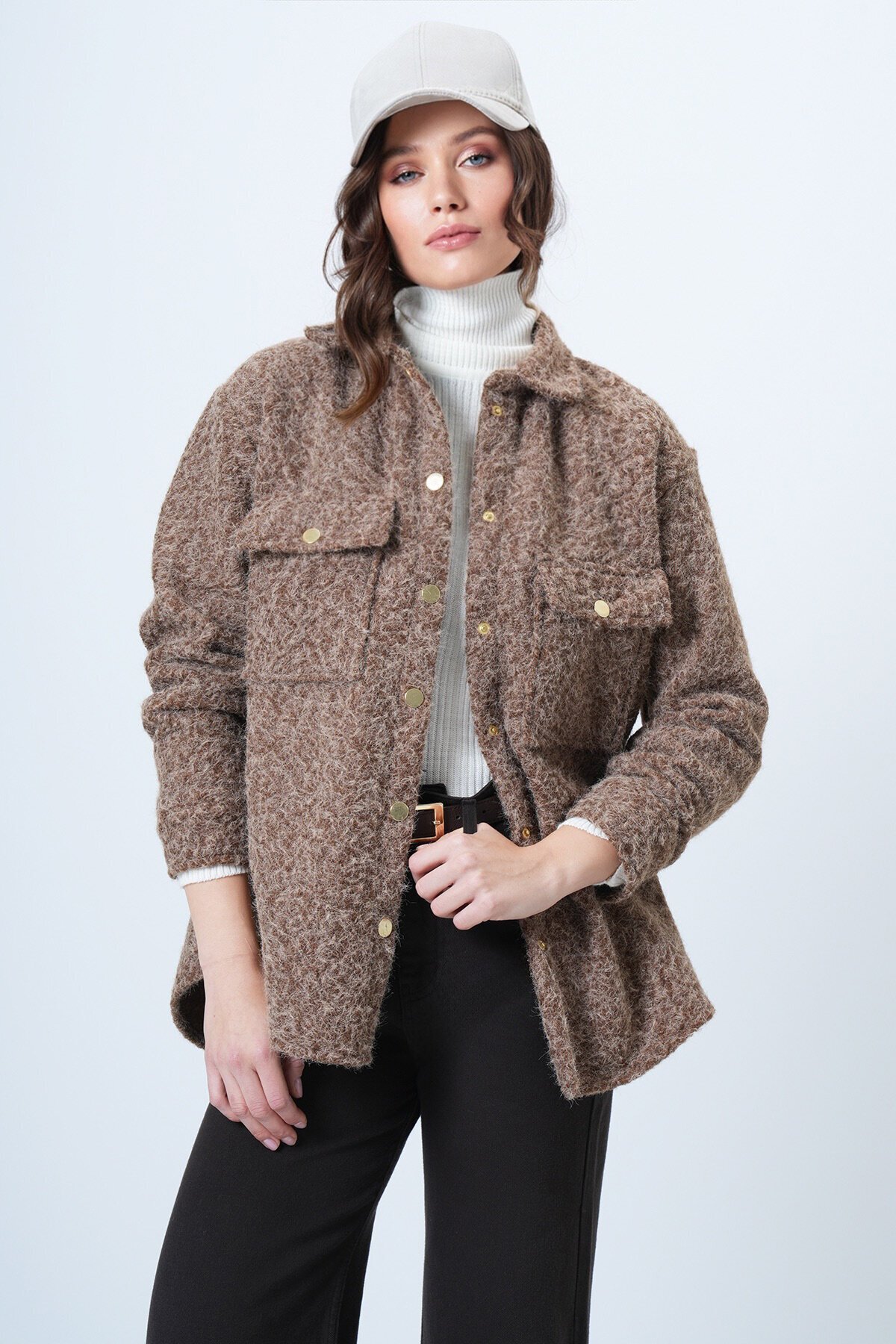 Buklet Dokulu Oversize Gömlek Ceket