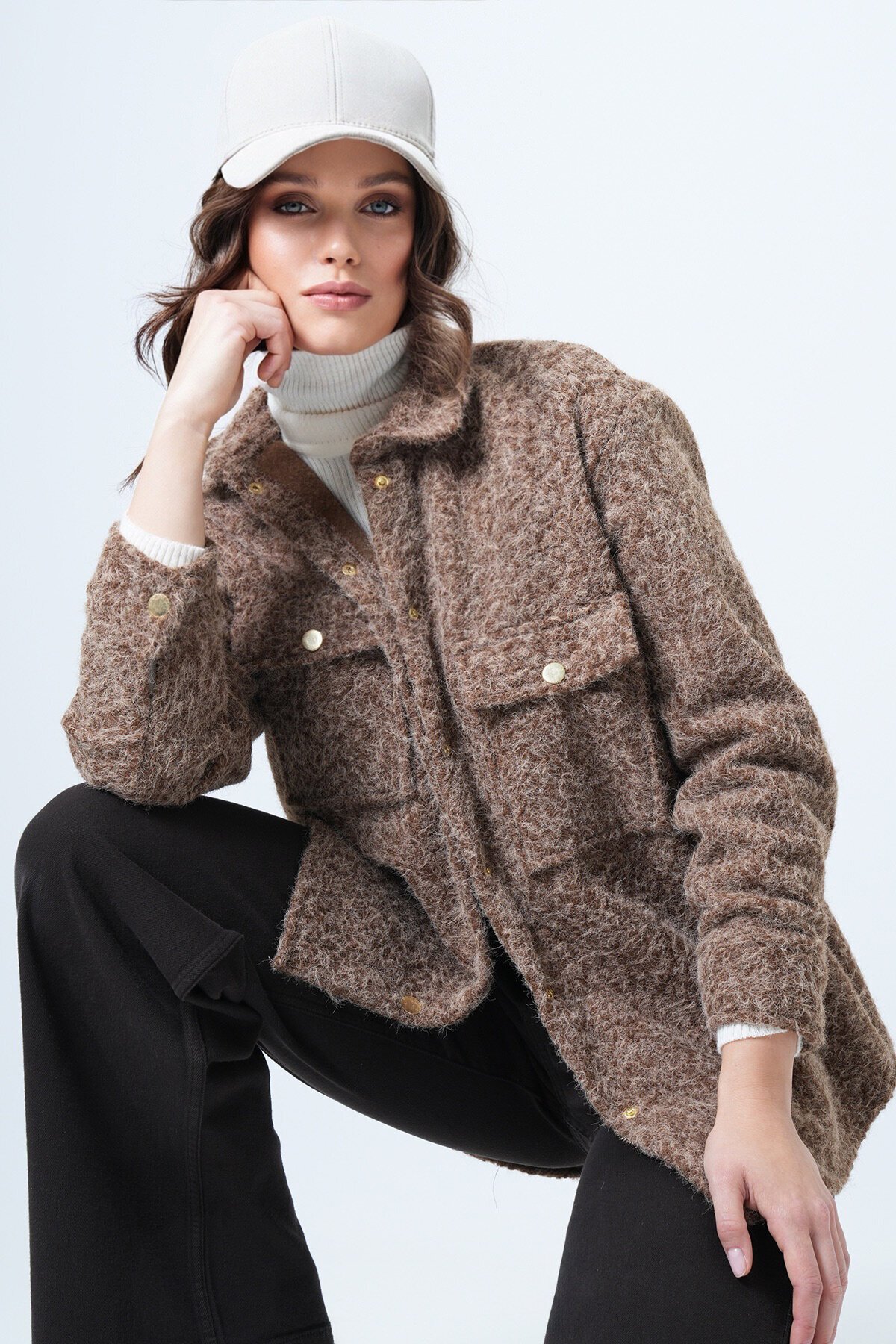 Buklet Dokulu Oversize Gömlek Ceket